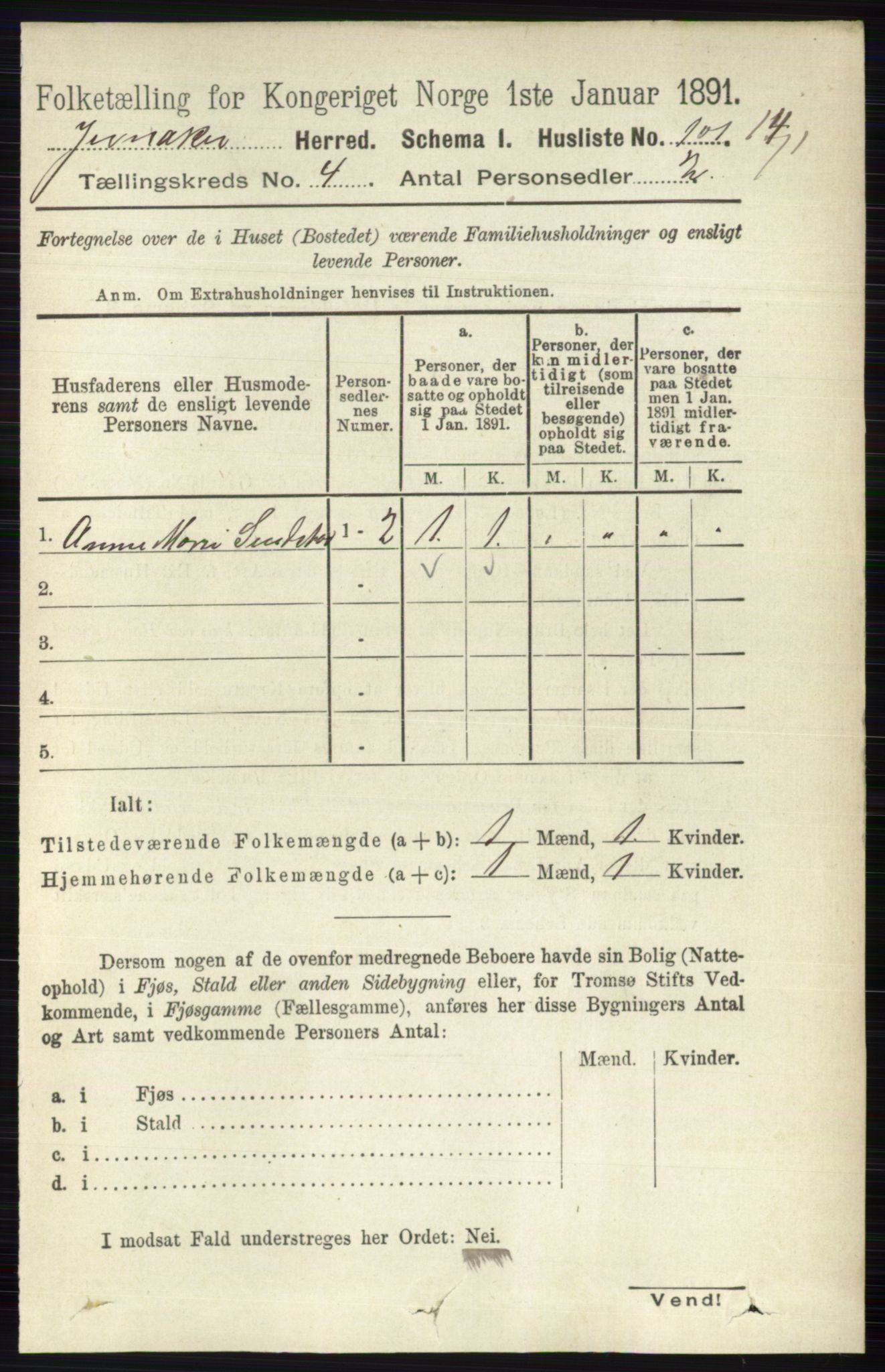 RA, 1891 census for 0532 Jevnaker, 1891, p. 1737