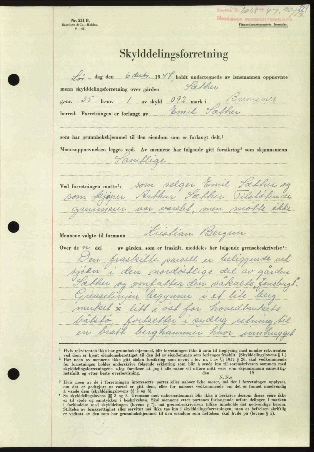 Nordmøre sorenskriveri, AV/SAT-A-4132/1/2/2Ca: Mortgage book no. A107, 1947-1948, Diary no: : 3068/1947