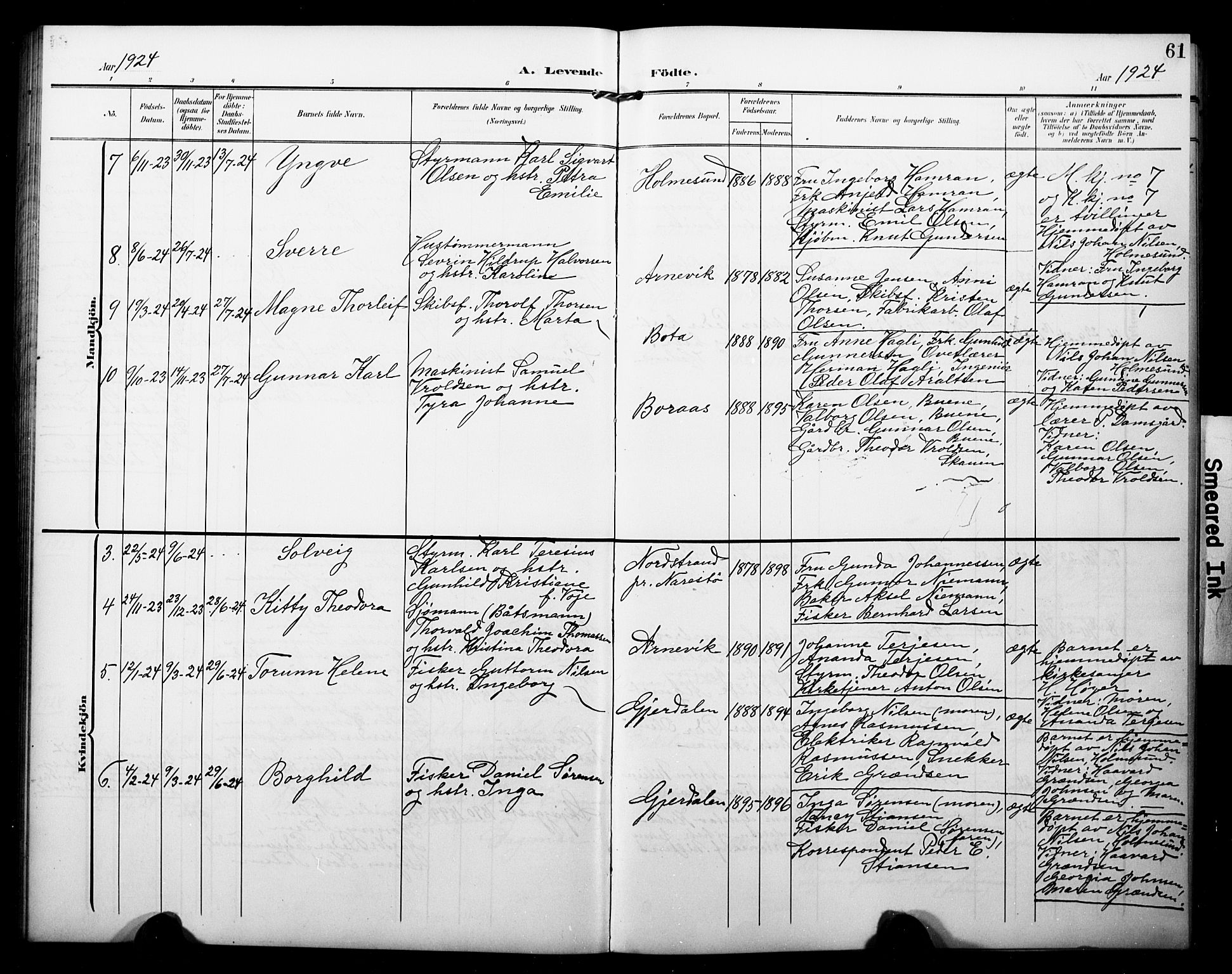 Dypvåg sokneprestkontor, AV/SAK-1111-0007/F/Fb/Fbb/L0005: Parish register (copy) no. B 5, 1905-1924, p. 61