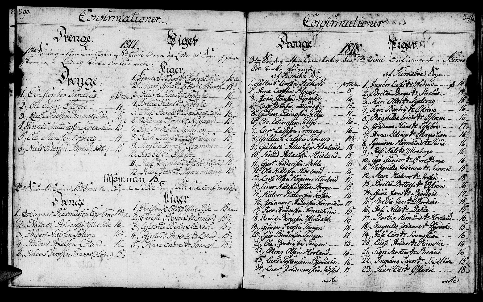 Lavik sokneprestembete, SAB/A-80901: Parish register (official) no. A 1, 1809-1822, p. 390-391