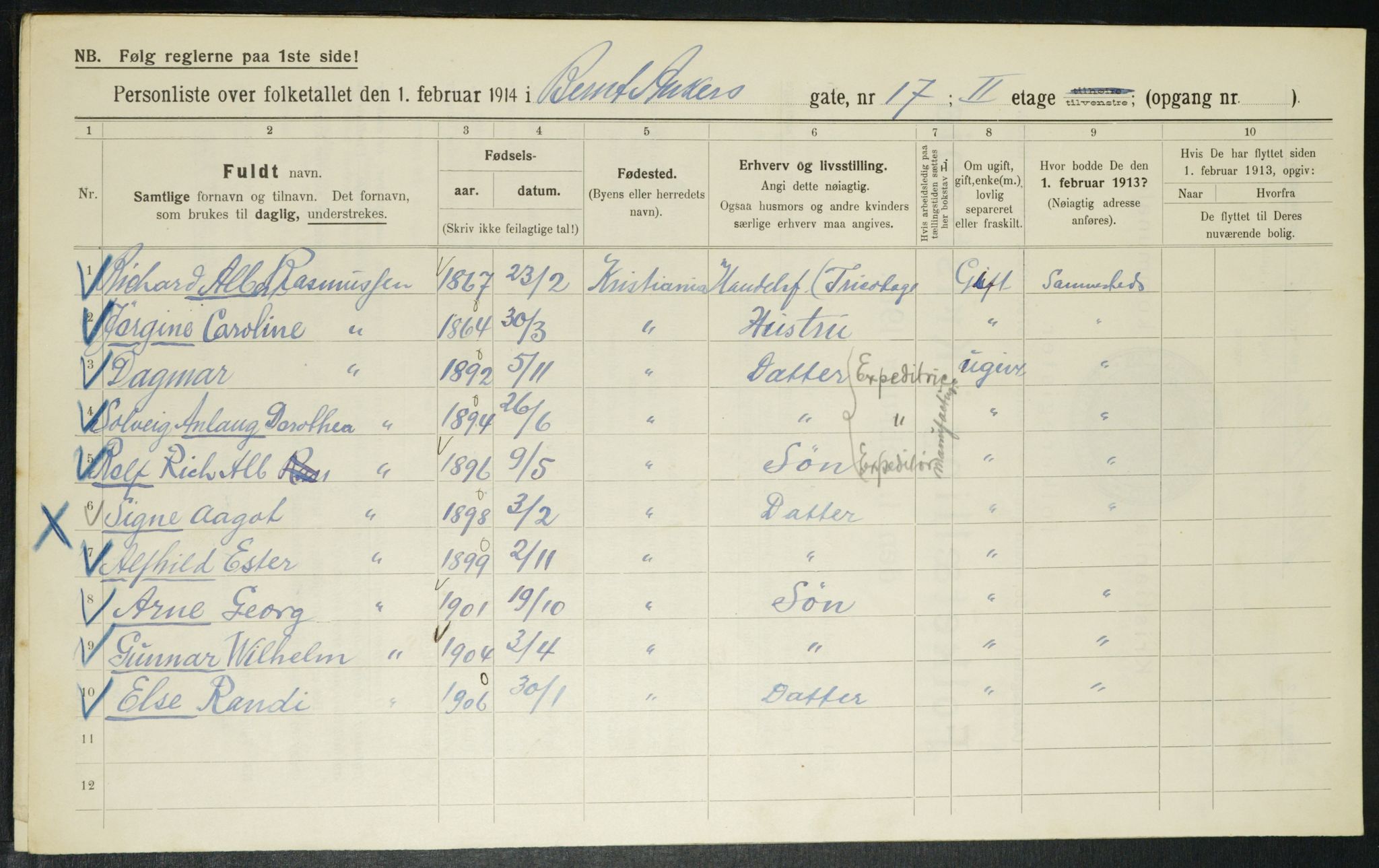 OBA, Municipal Census 1914 for Kristiania, 1914, p. 4723