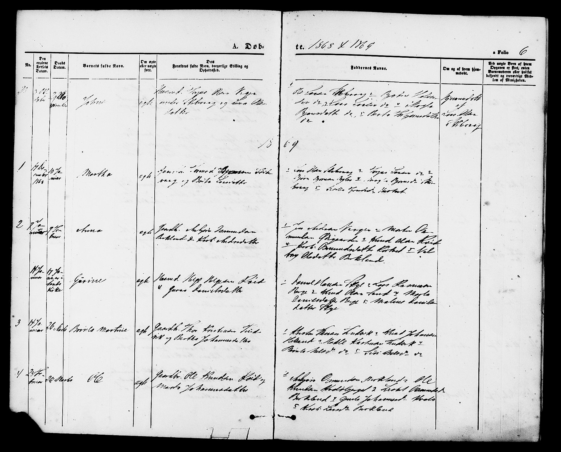 Vikedal sokneprestkontor, AV/SAST-A-101840/01/IV: Parish register (official) no. A 9, 1868-1885, p. 6