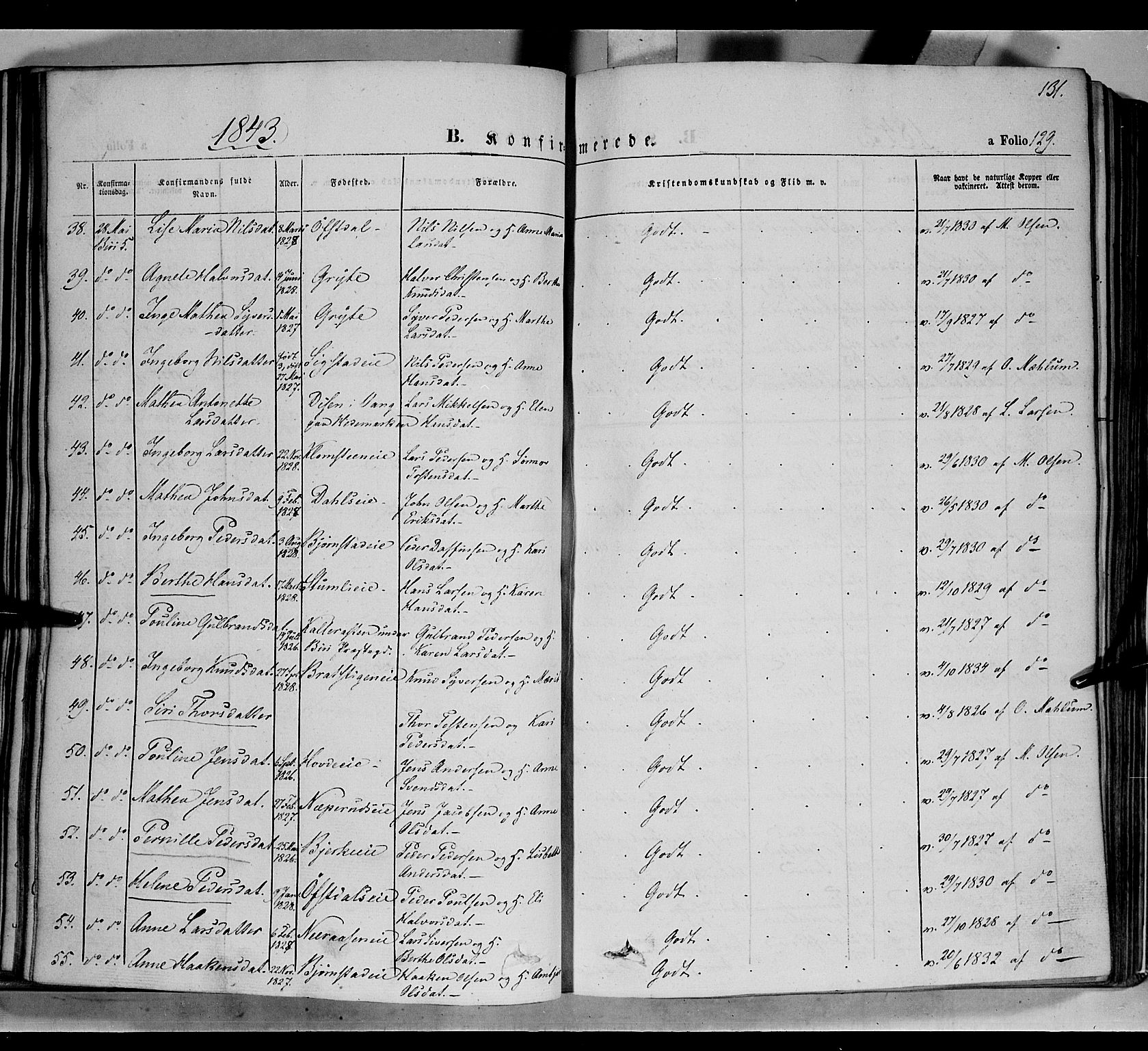 Biri prestekontor, SAH/PREST-096/H/Ha/Haa/L0005: Parish register (official) no. 5, 1843-1854, p. 131