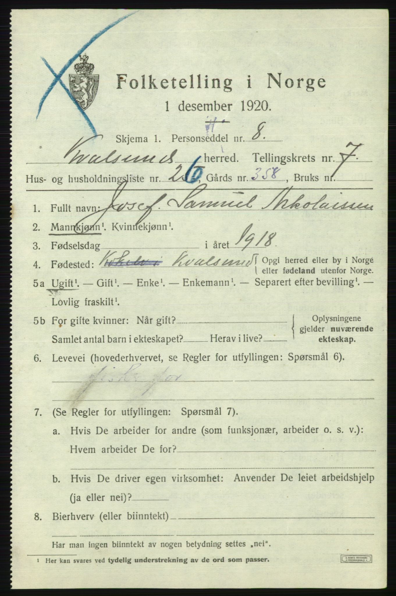 SATØ, 1920 census for , 1920, p. 2436