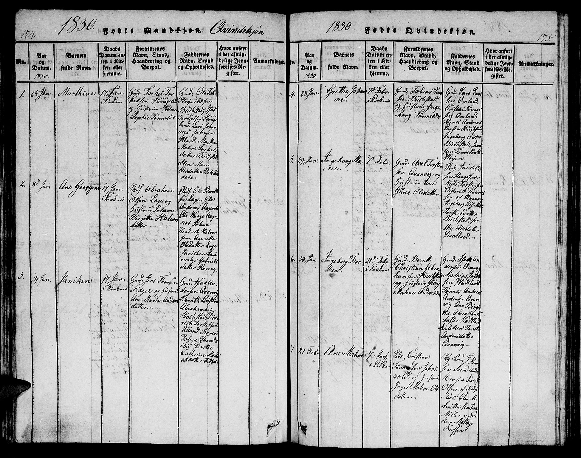 Flekkefjord sokneprestkontor, AV/SAK-1111-0012/F/Fb/Fbb/L0001: Parish register (copy) no. B 1, 1815-1830, p. 174-175