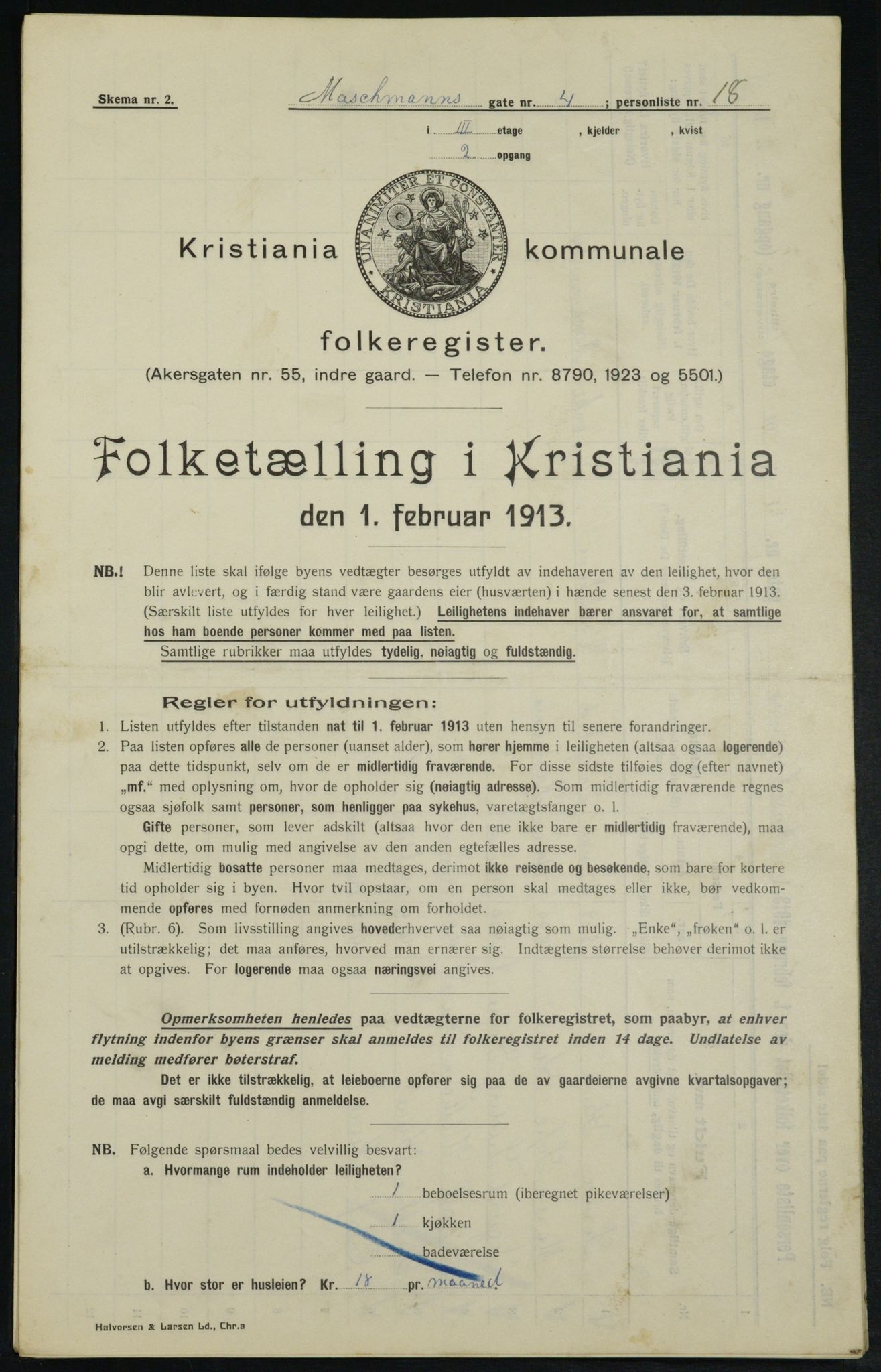 OBA, Municipal Census 1913 for Kristiania, 1913, p. 64598