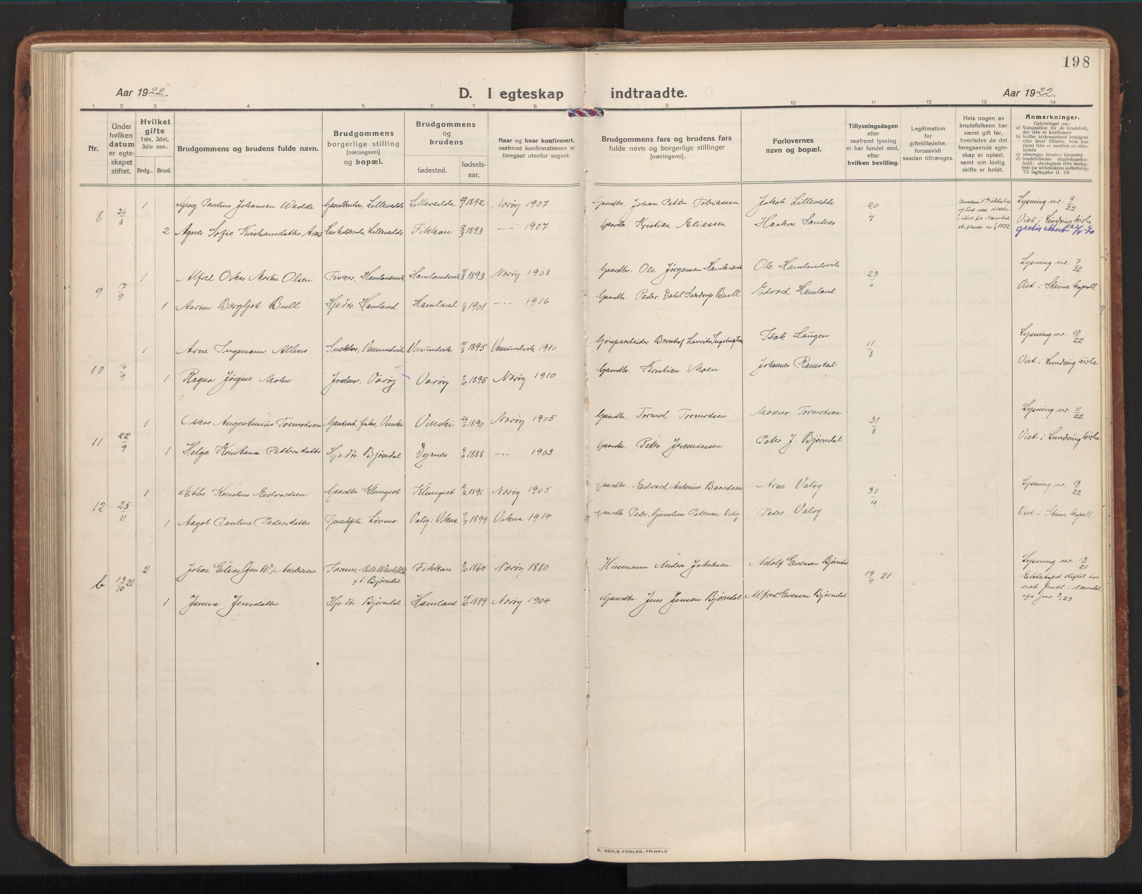 Ministerialprotokoller, klokkerbøker og fødselsregistre - Nord-Trøndelag, AV/SAT-A-1458/784/L0678: Parish register (official) no. 784A13, 1921-1938, p. 198