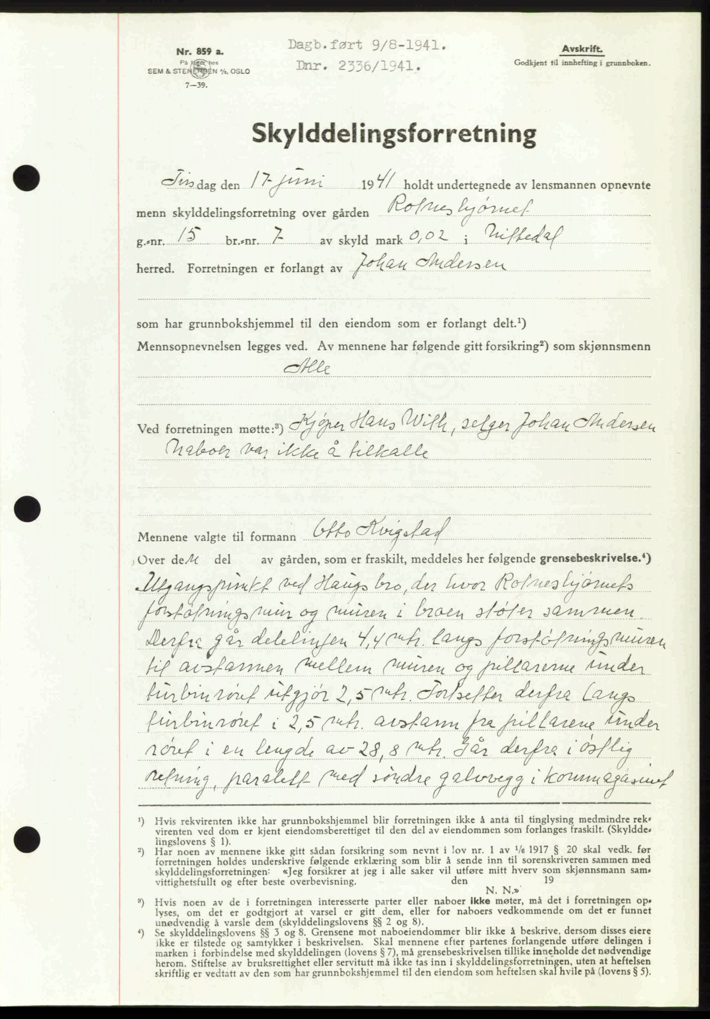 Nedre Romerike sorenskriveri, AV/SAO-A-10469/G/Gb/Gbd/L0006: Mortgage book no. 6, 1941-1941, Diary no: : 2336/1941