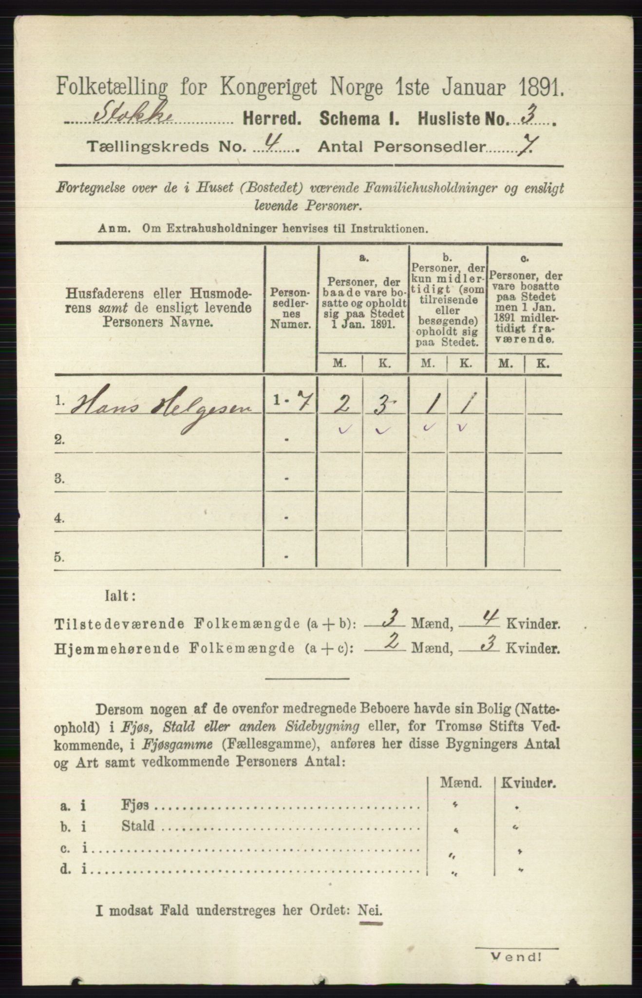 RA, 1891 census for 0720 Stokke, 1891, p. 2342