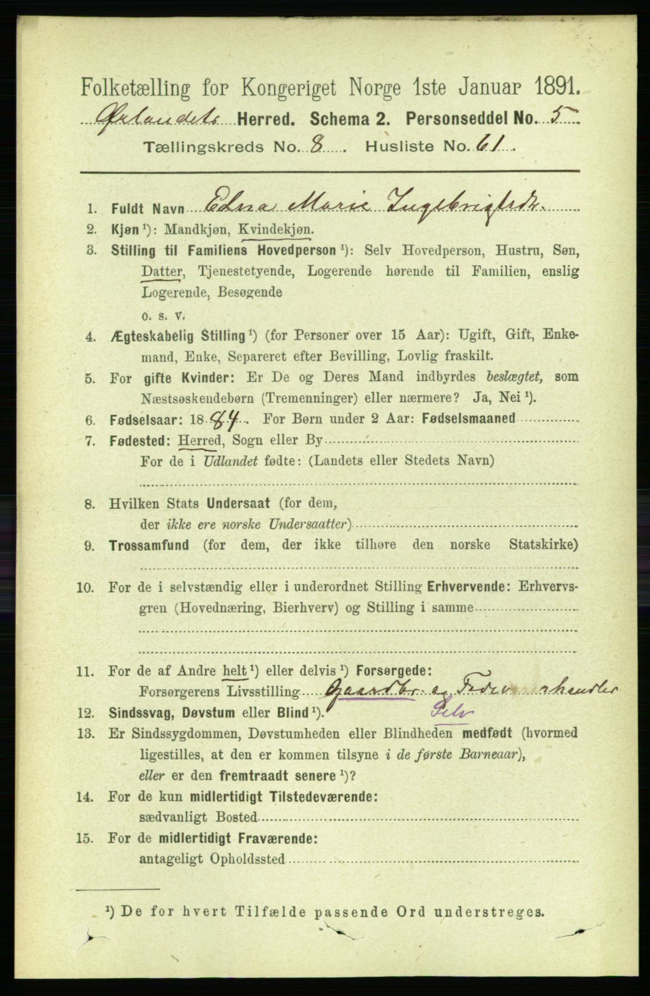 RA, 1891 census for 1621 Ørland, 1891, p. 3574