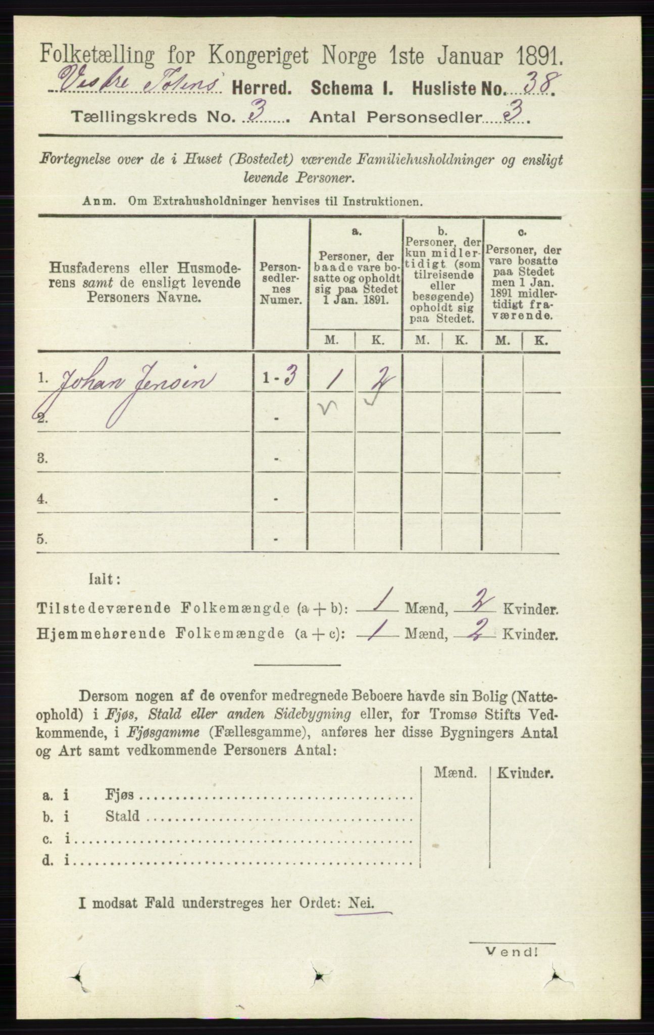 RA, 1891 census for 0529 Vestre Toten, 1891, p. 1902