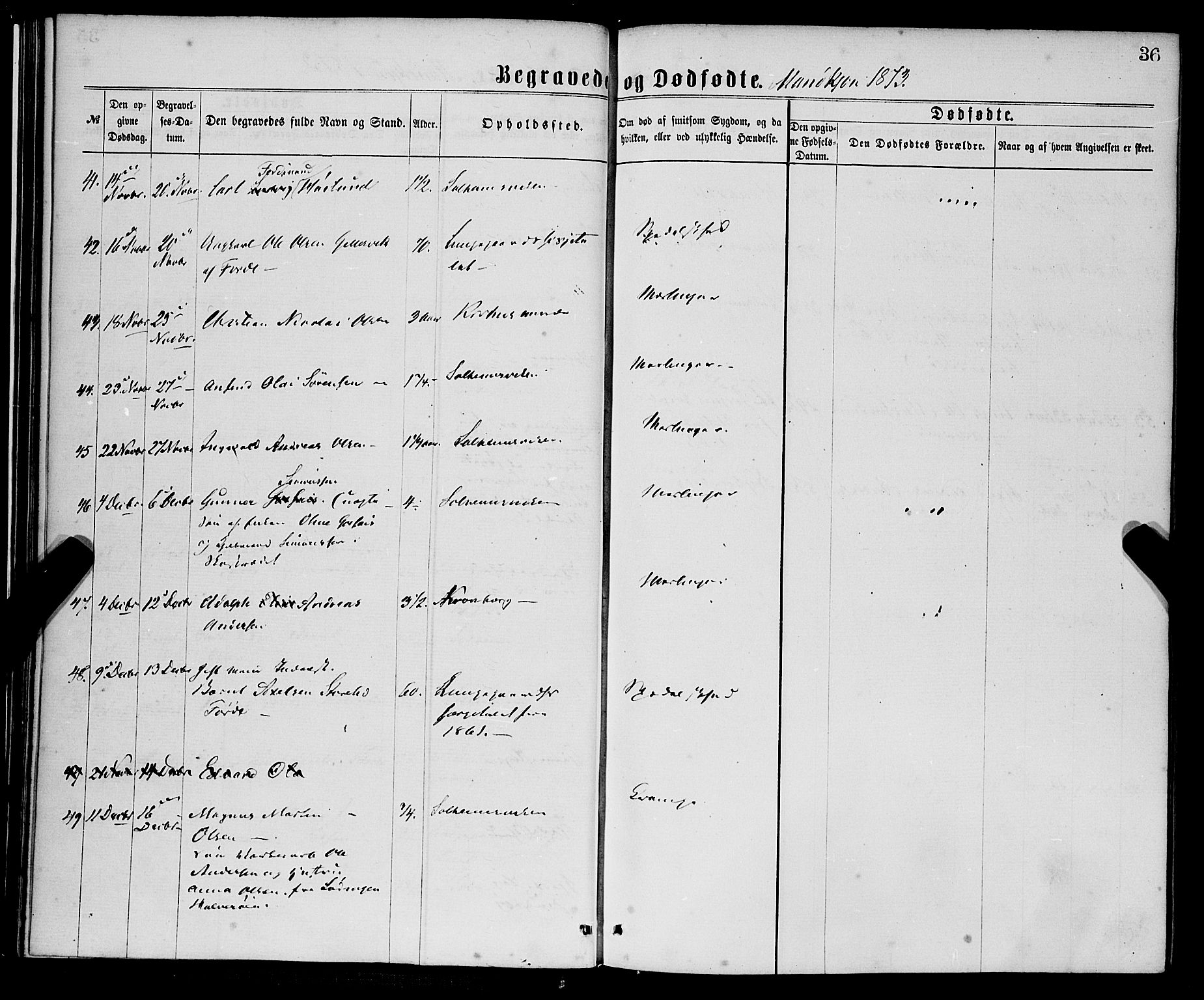 St. Jørgens hospital og Årstad sokneprestembete, AV/SAB-A-99934: Parish register (official) no. A 11, 1864-1886, p. 36