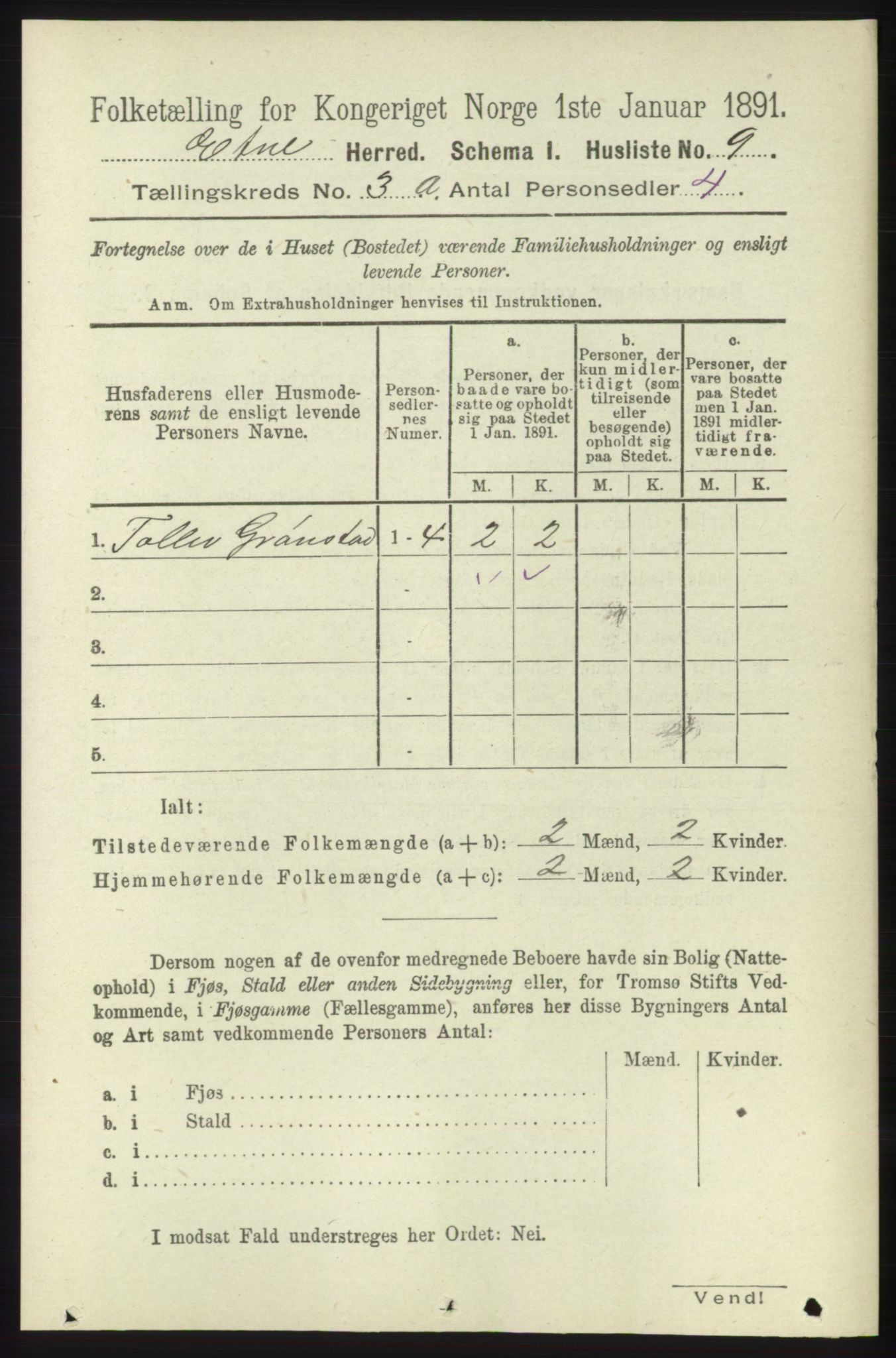 RA, 1891 census for 1211 Etne, 1891, p. 671