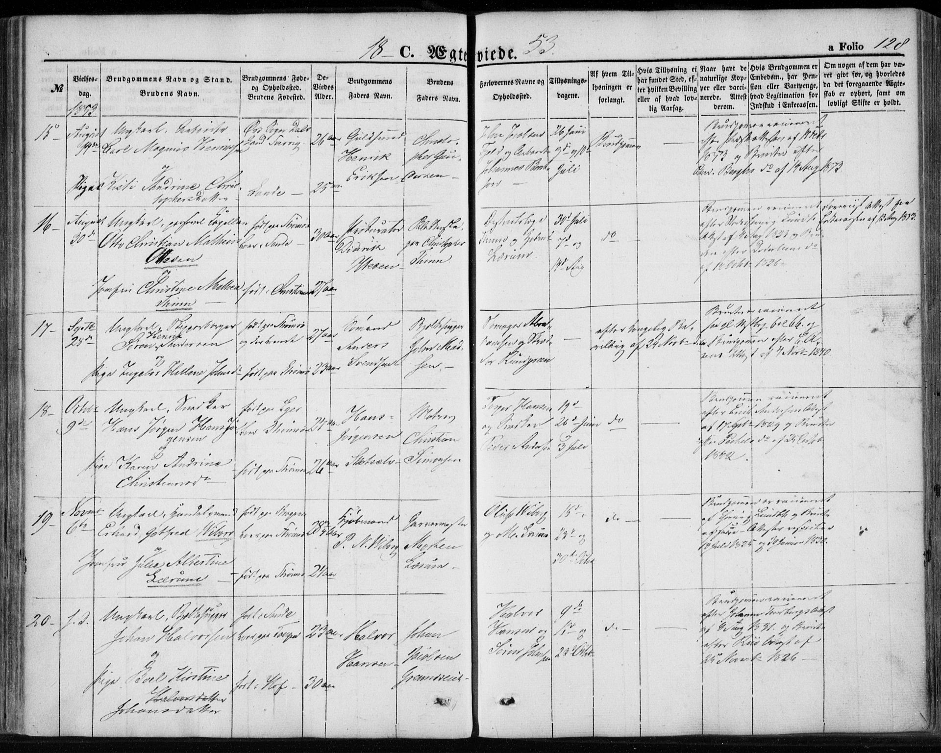 Strømsø kirkebøker, AV/SAKO-A-246/F/Fa/L0017: Parish register (official) no. I 17, 1848-1865, p. 128