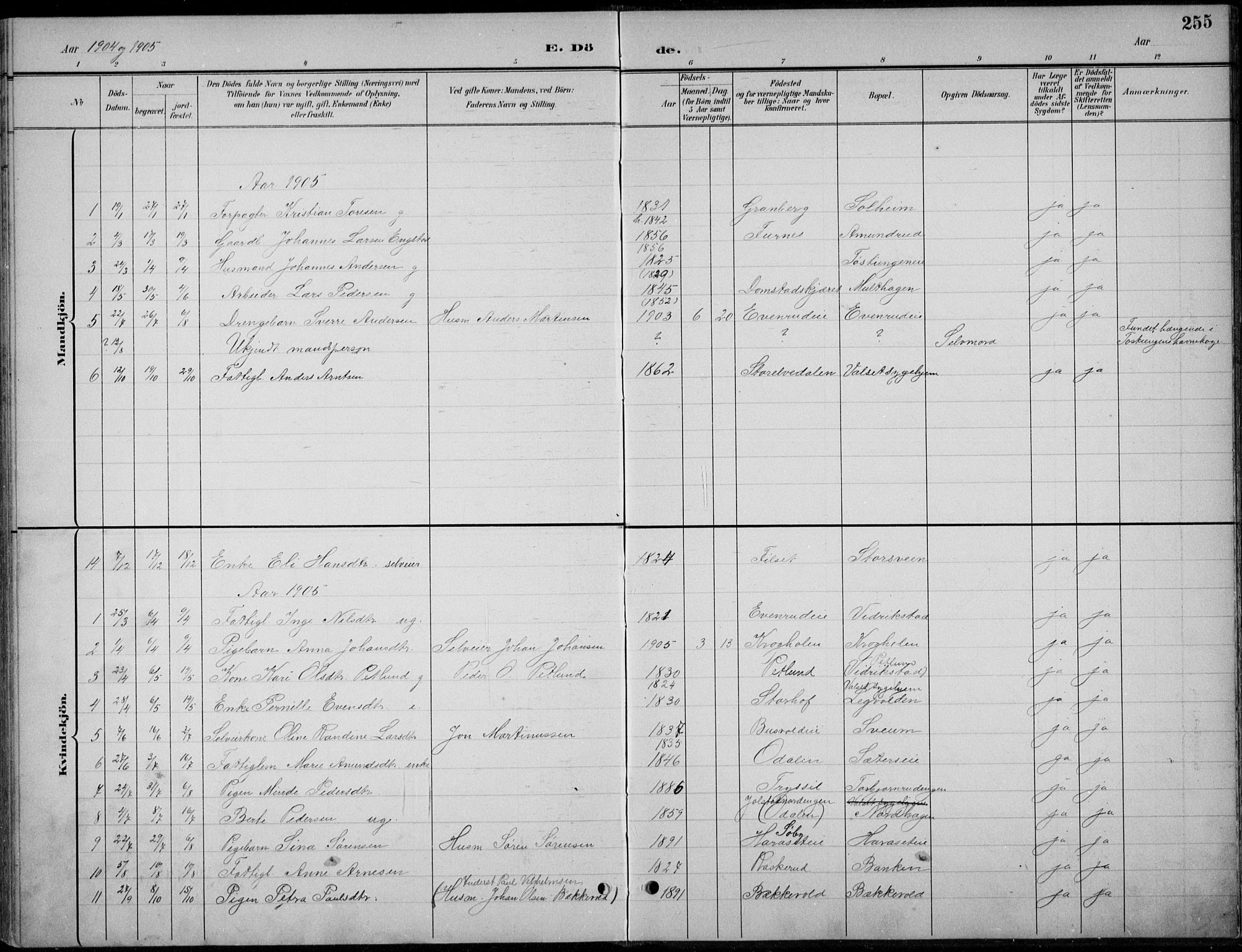 Romedal prestekontor, AV/SAH-PREST-004/L/L0013: Parish register (copy) no. 13, 1896-1937, p. 255