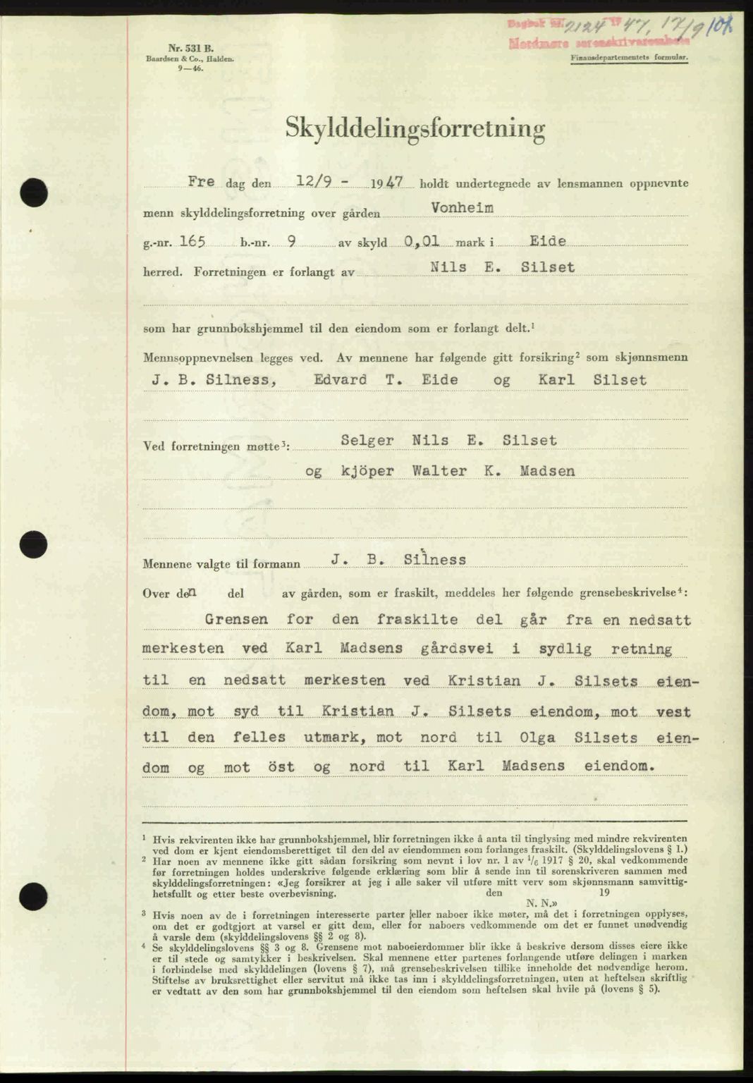 Nordmøre sorenskriveri, AV/SAT-A-4132/1/2/2Ca: Mortgage book no. A106, 1947-1947, Diary no: : 2124/1947