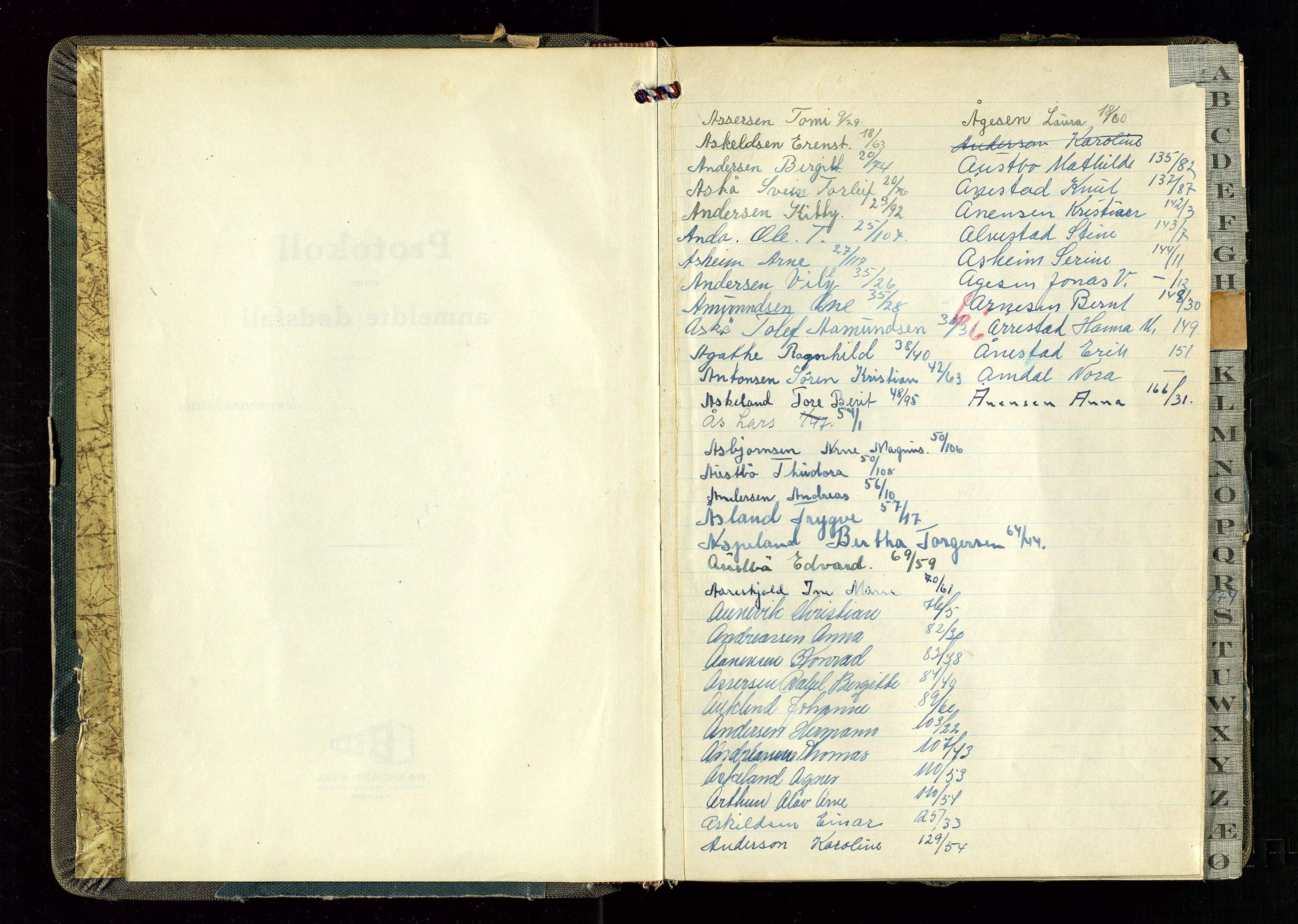 Hetland lensmannskontor, AV/SAST-A-100101/Gga/L0005: "Protokoll over anmeldte dødsfall" (med alfabetisk navneregister), 1945-1952