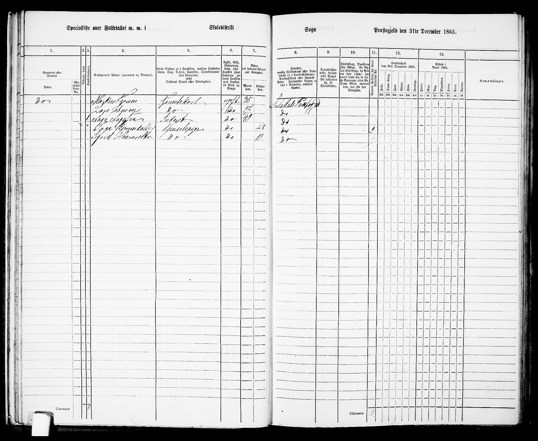 RA, 1865 census for Suldal, 1865, p. 27