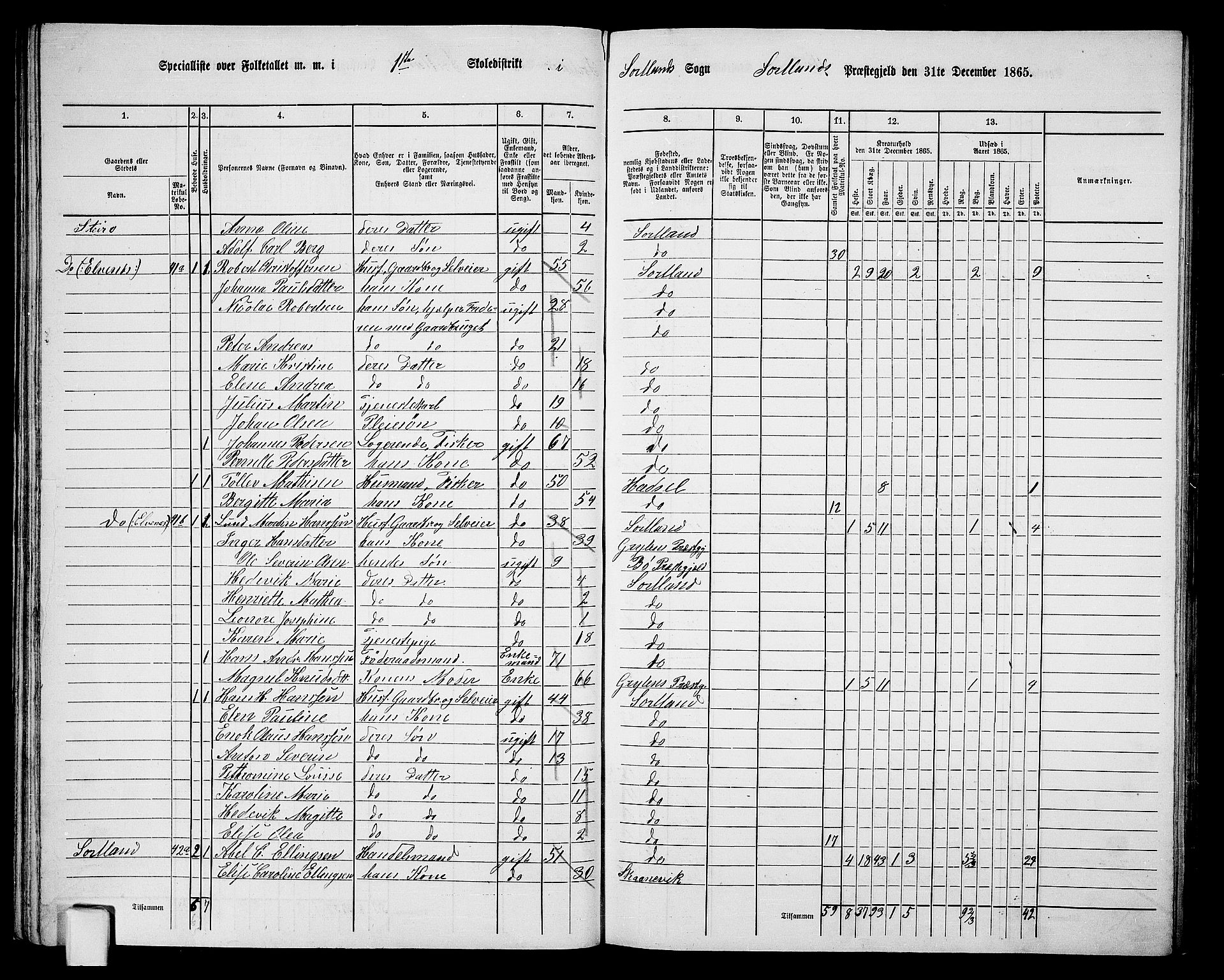 RA, 1865 census for Sortland, 1865, p. 39