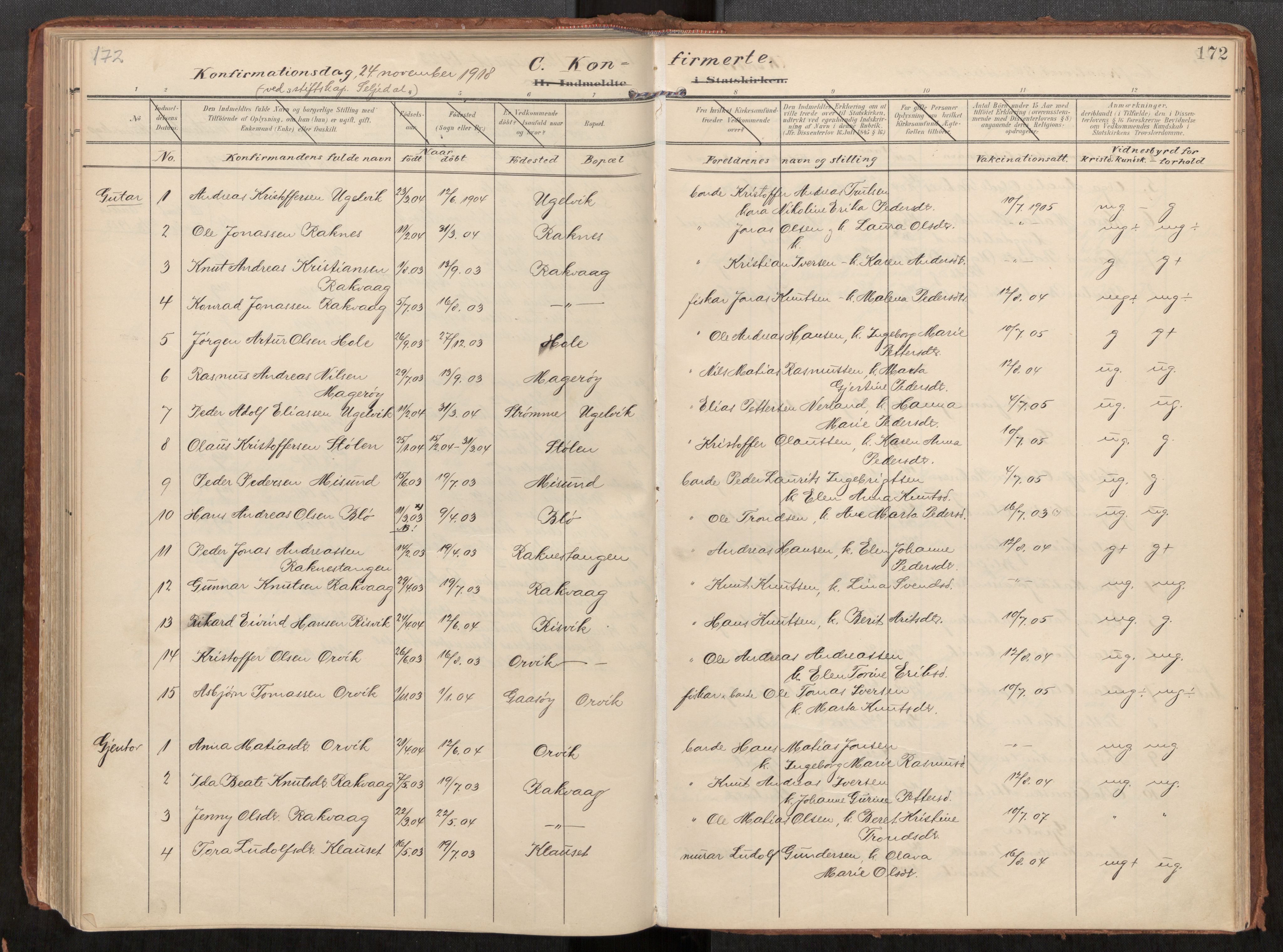 Ministerialprotokoller, klokkerbøker og fødselsregistre - Møre og Romsdal, AV/SAT-A-1454/563/L0740: Parish register (official) no. 563A02, 1903-1923, p. 172