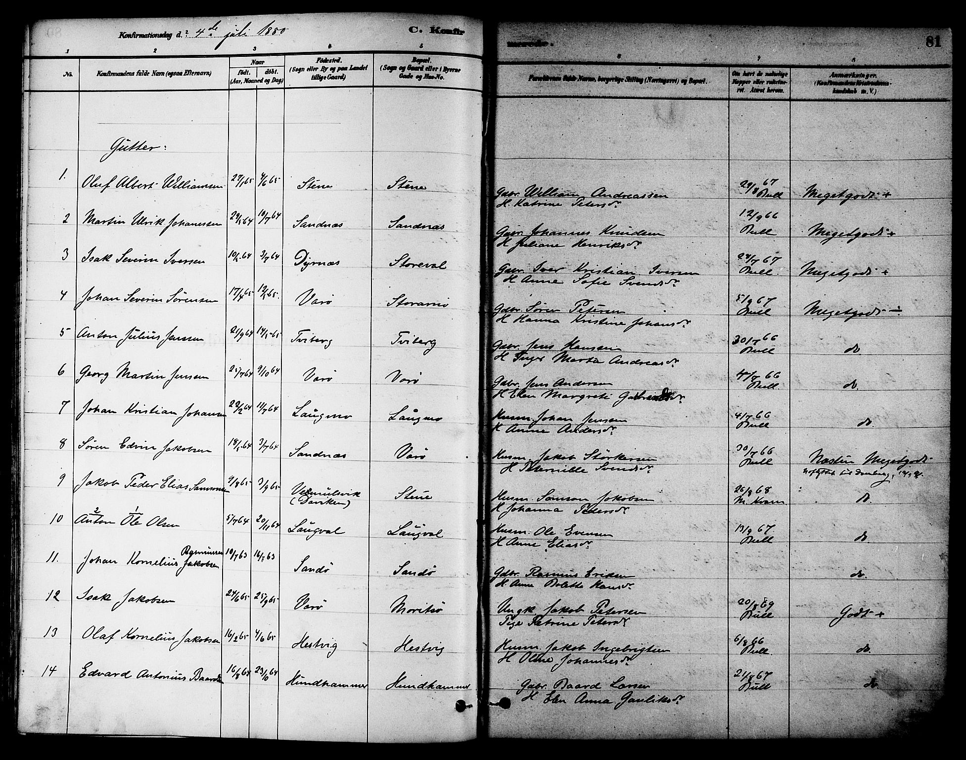 Ministerialprotokoller, klokkerbøker og fødselsregistre - Nord-Trøndelag, SAT/A-1458/784/L0672: Parish register (official) no. 784A07, 1880-1887, p. 81