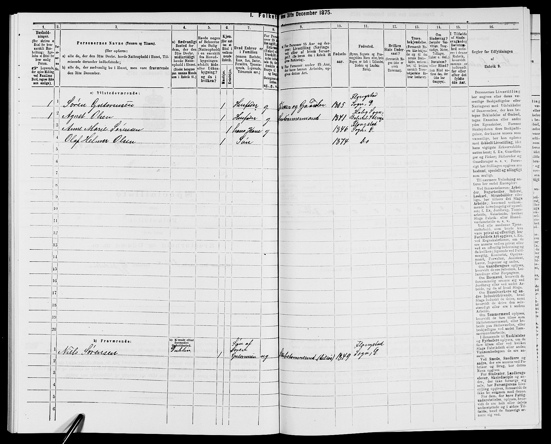 SAK, 1875 census for 0915P Dypvåg, 1875, p. 1396