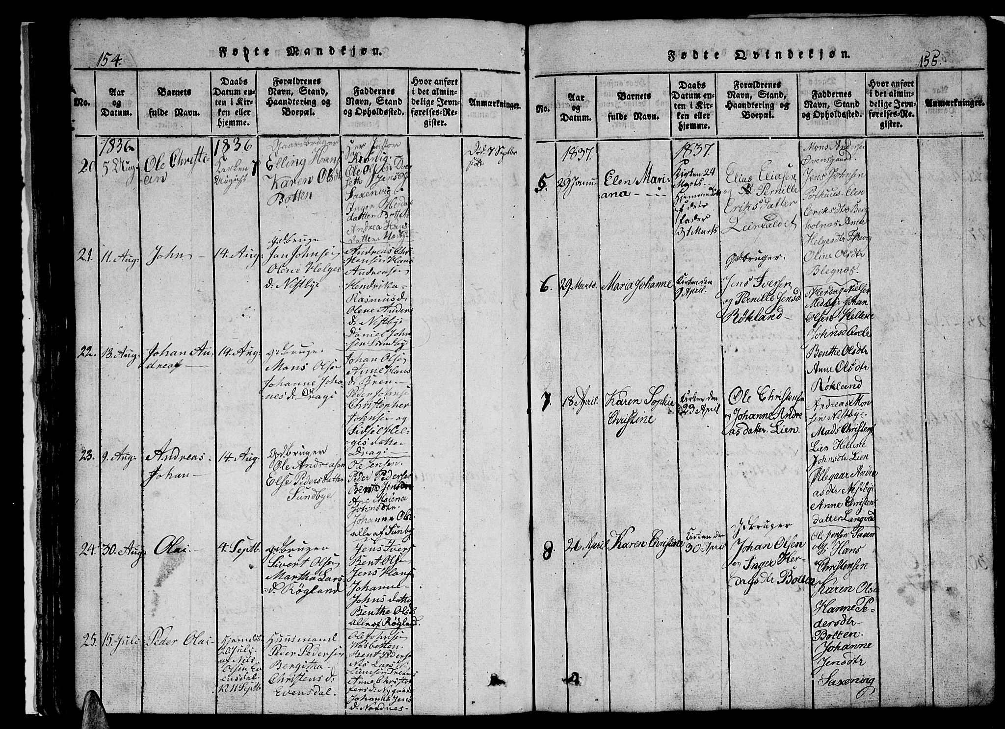 Ministerialprotokoller, klokkerbøker og fødselsregistre - Nordland, AV/SAT-A-1459/847/L0676: Parish register (copy) no. 847C04, 1821-1853, p. 154-155