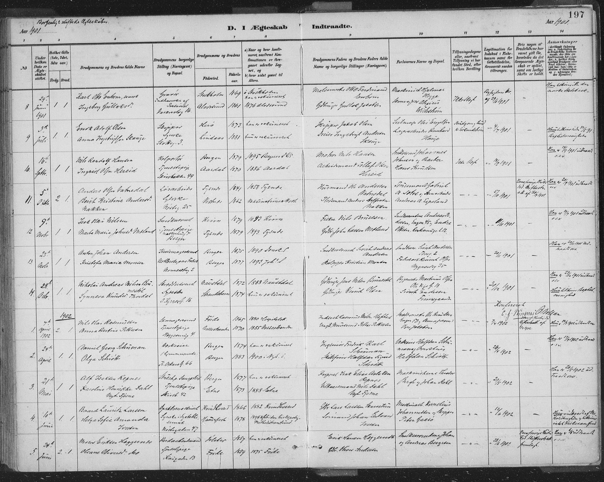 Domkirken sokneprestembete, AV/SAB-A-74801/H/Hab/L0032: Parish register (copy) no. D 4, 1880-1907, p. 197