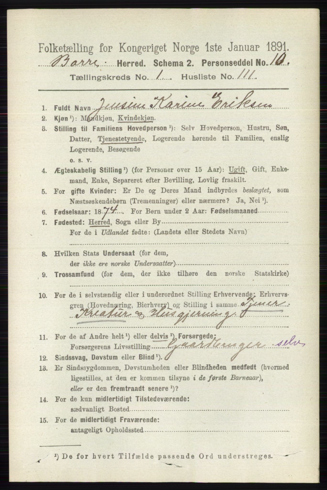 RA, 1891 census for 0717 Borre, 1891, p. 740