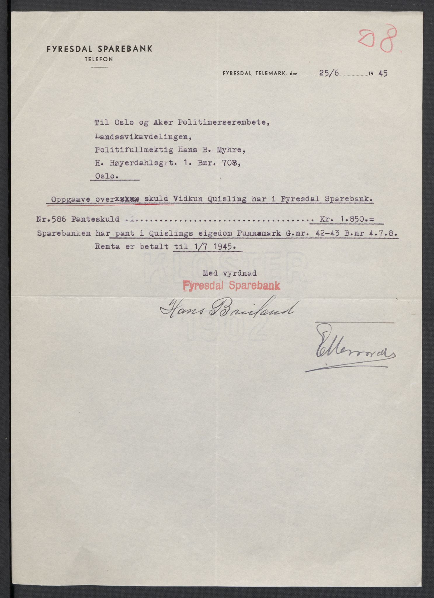 Landssvikarkivet, Oslo politikammer, AV/RA-S-3138-01/D/Da/L0003: Dnr. 29, 1945, p. 2718