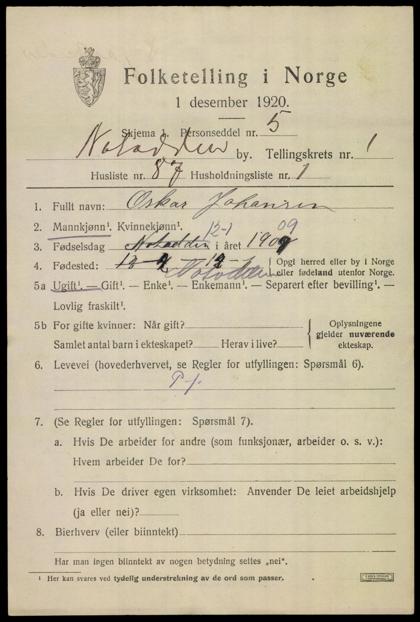 SAKO, 1920 census for Notodden, 1920, p. 6556