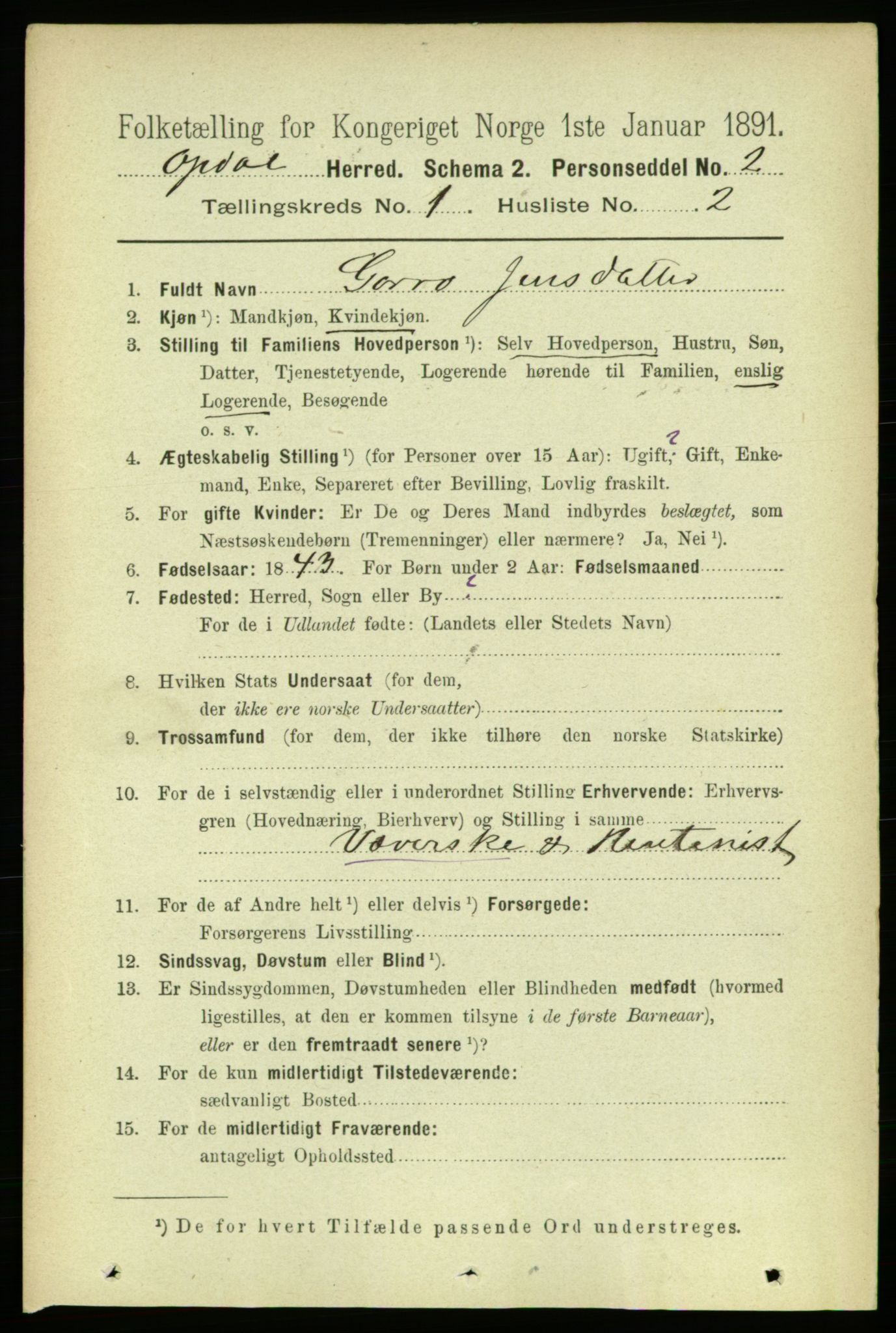 RA, 1891 census for 1634 Oppdal, 1891, p. 122