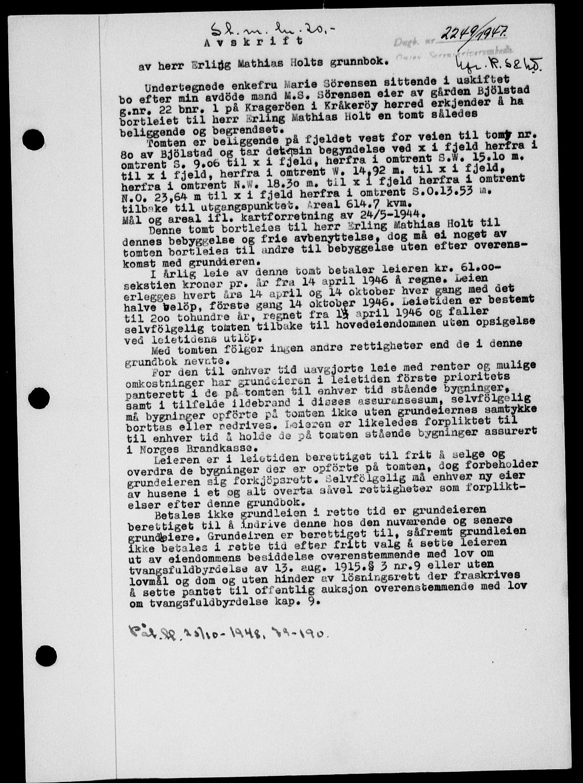 Onsøy sorenskriveri, SAO/A-10474/G/Ga/Gab/L0021: Mortgage book no. II A-21, 1947-1947, Diary no: : 2249/1947