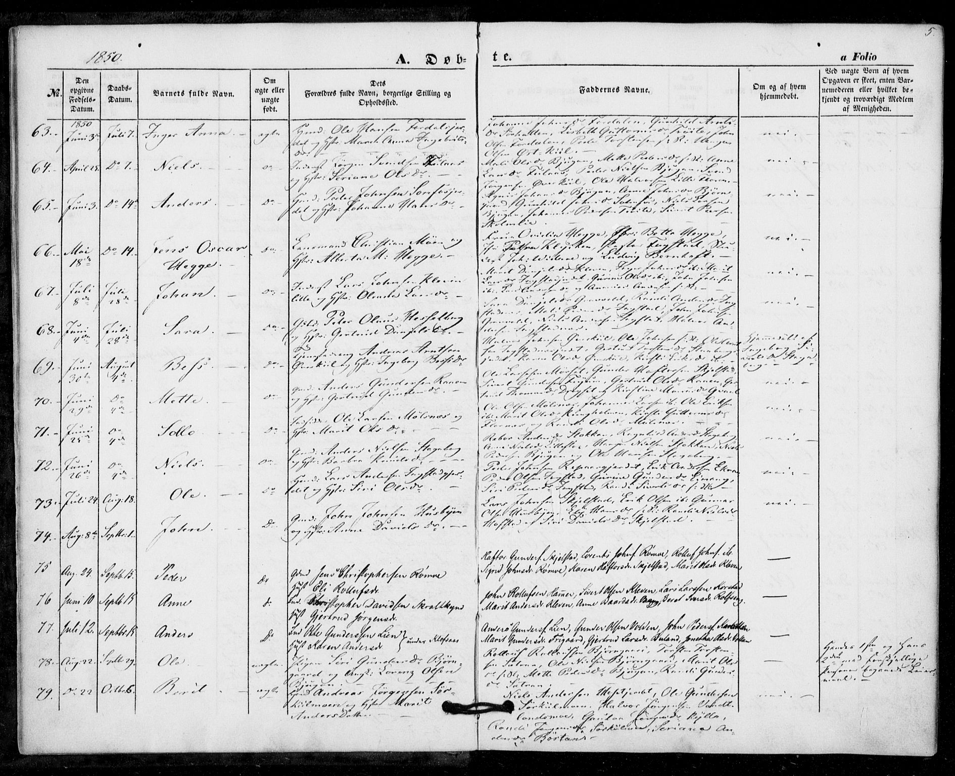 Ministerialprotokoller, klokkerbøker og fødselsregistre - Nord-Trøndelag, SAT/A-1458/703/L0028: Parish register (official) no. 703A01, 1850-1862, p. 5