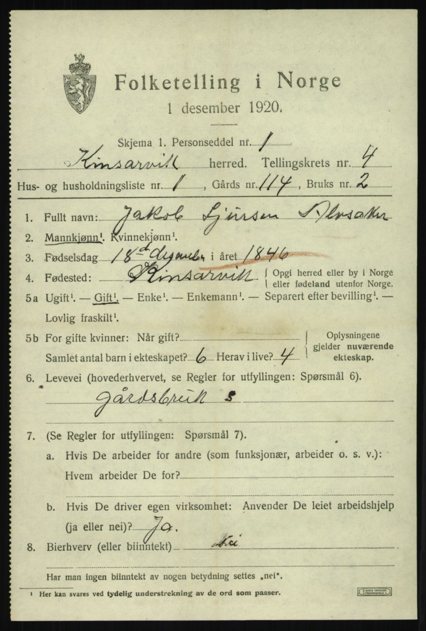 SAB, 1920 census for Kinsarvik, 1920, p. 2384