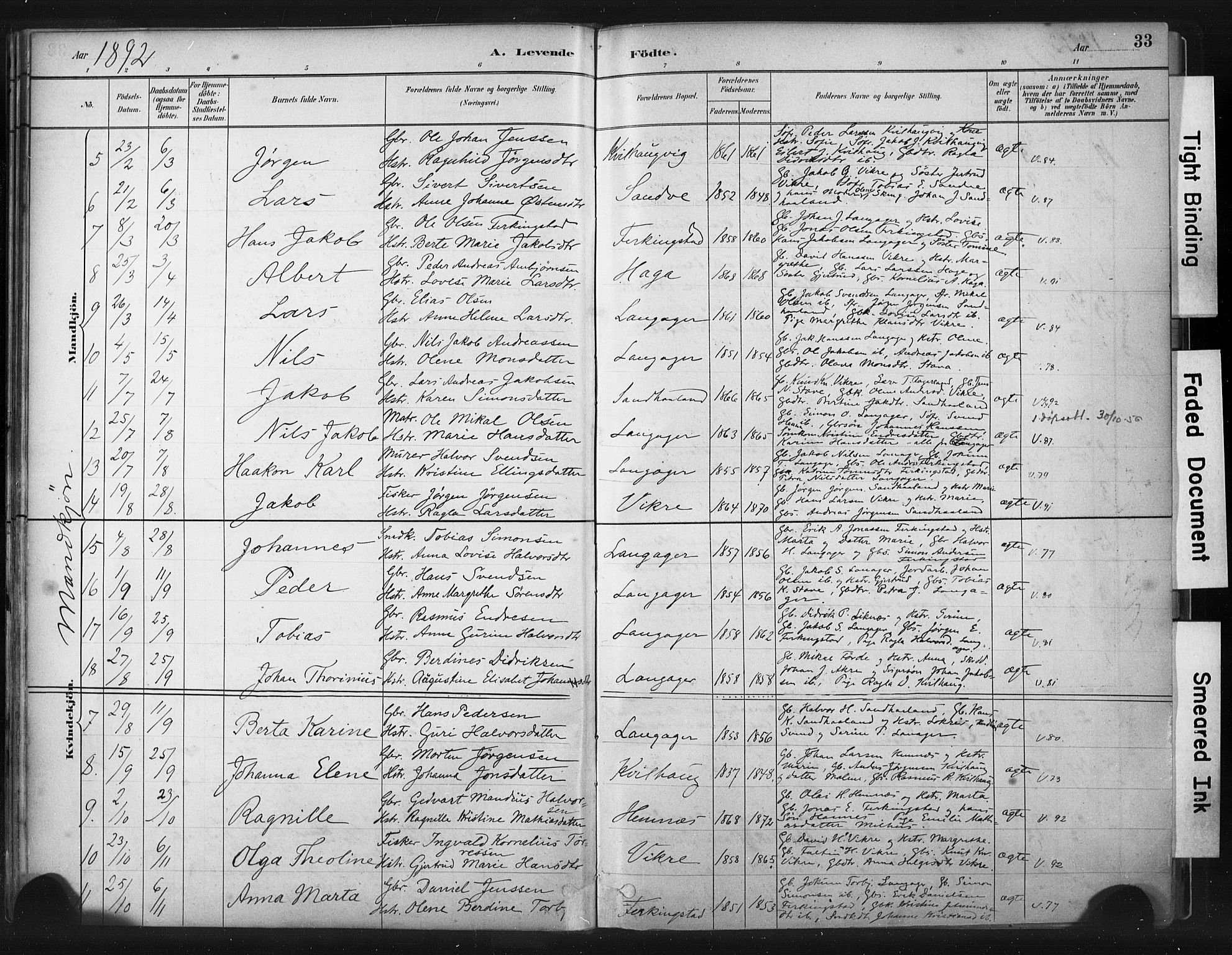 Skudenes sokneprestkontor, SAST/A -101849/H/Ha/Haa/L0010: Parish register (official) no. A 7, 1882-1912, p. 33