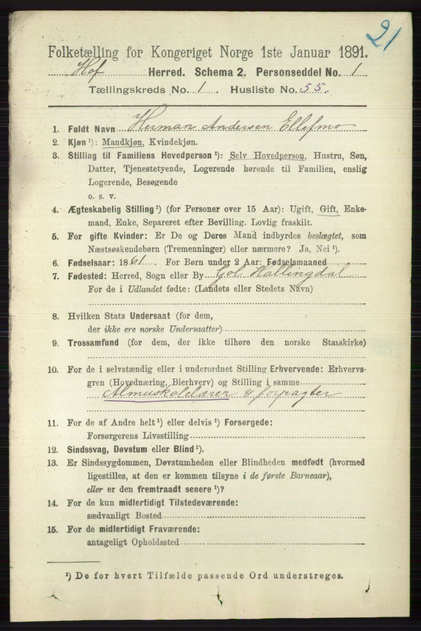 RA, 1891 census for 0714 Hof, 1891, p. 390