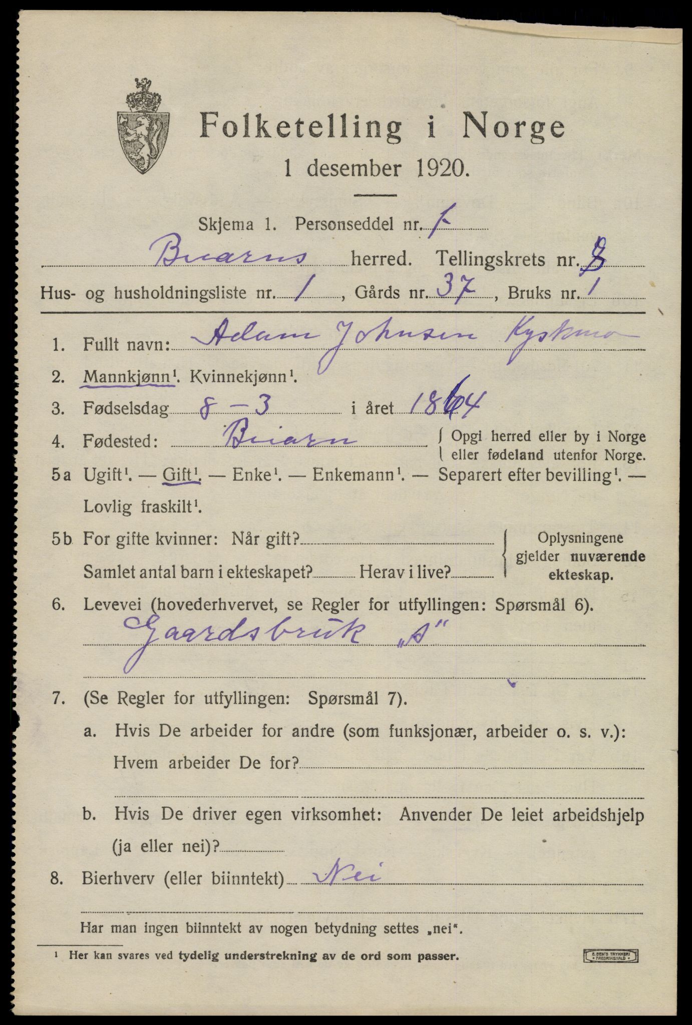 SAT, 1920 census for Beiarn, 1920, p. 4156