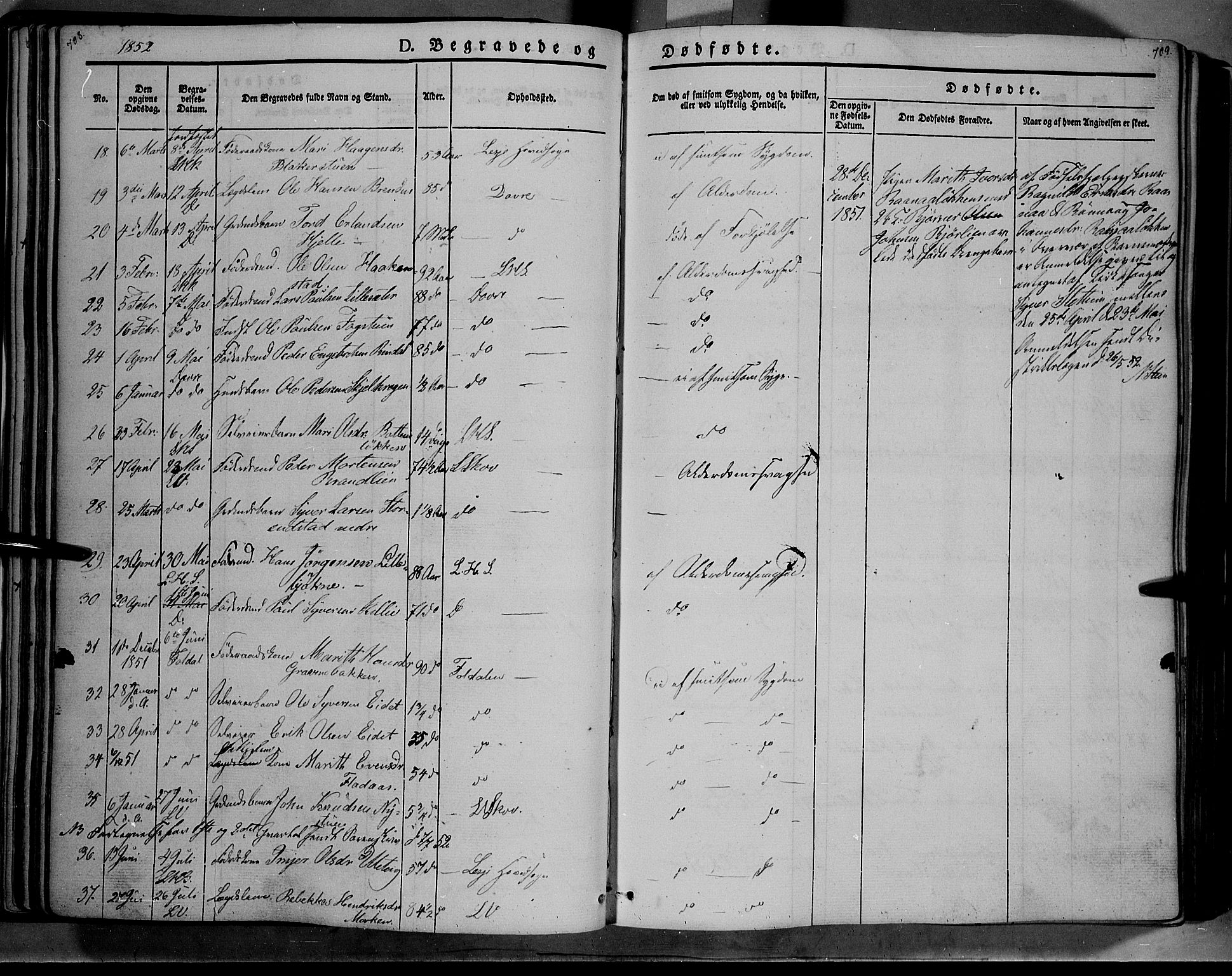 Lesja prestekontor, SAH/PREST-068/H/Ha/Haa/L0006: Parish register (official) no. 6B, 1843-1854, p. 708-709