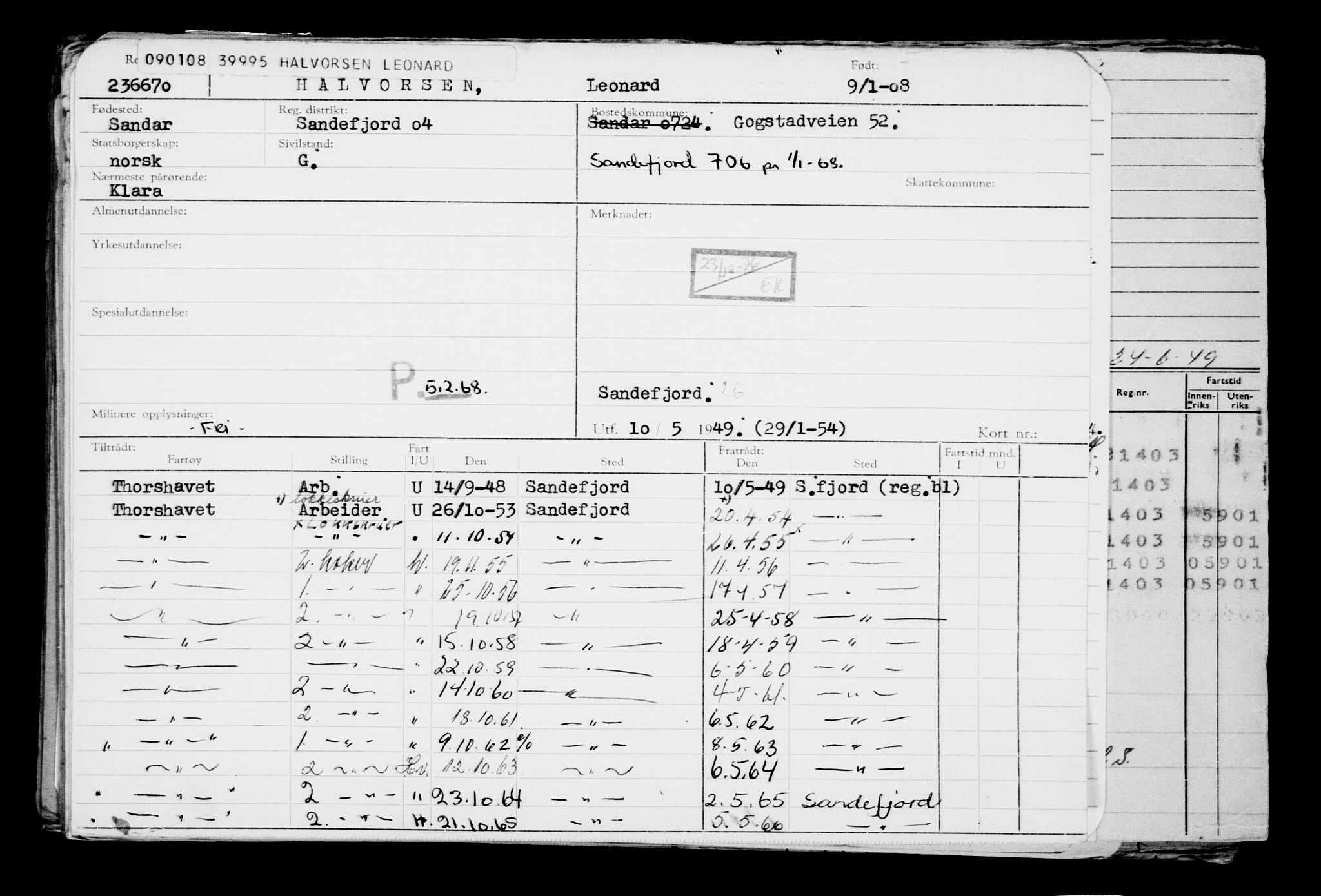 Direktoratet for sjømenn, AV/RA-S-3545/G/Gb/L0075: Hovedkort, 1908, p. 92