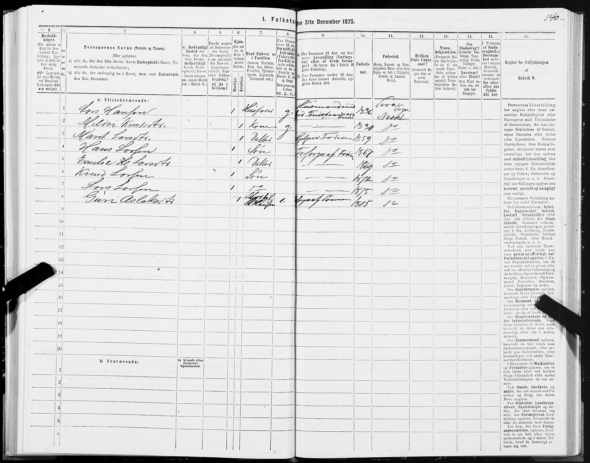 SAT, 1875 census for 1543P Nesset, 1875, p. 3140