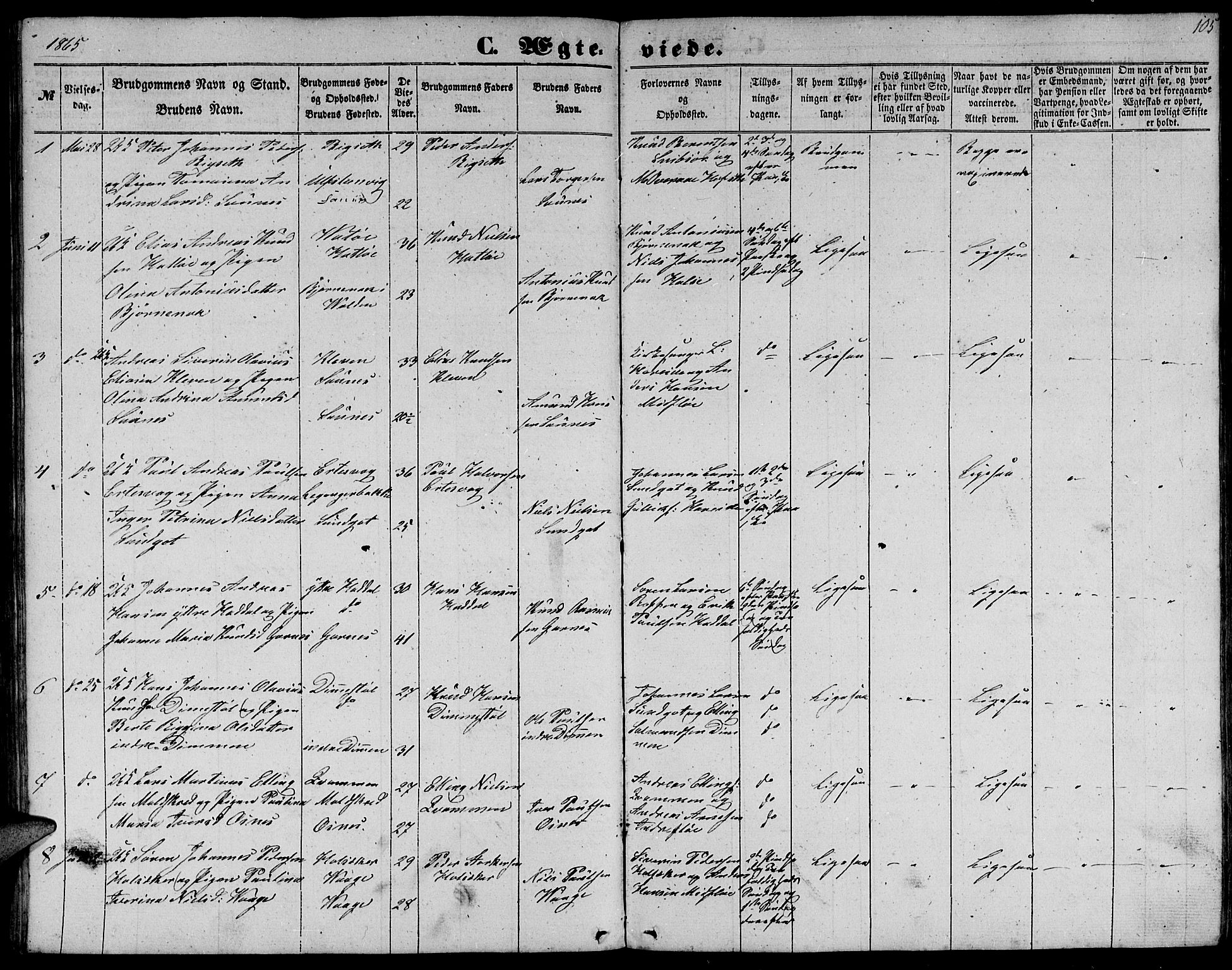 Ministerialprotokoller, klokkerbøker og fødselsregistre - Møre og Romsdal, SAT/A-1454/509/L0111: Parish register (copy) no. 509C01, 1854-1882, p. 105