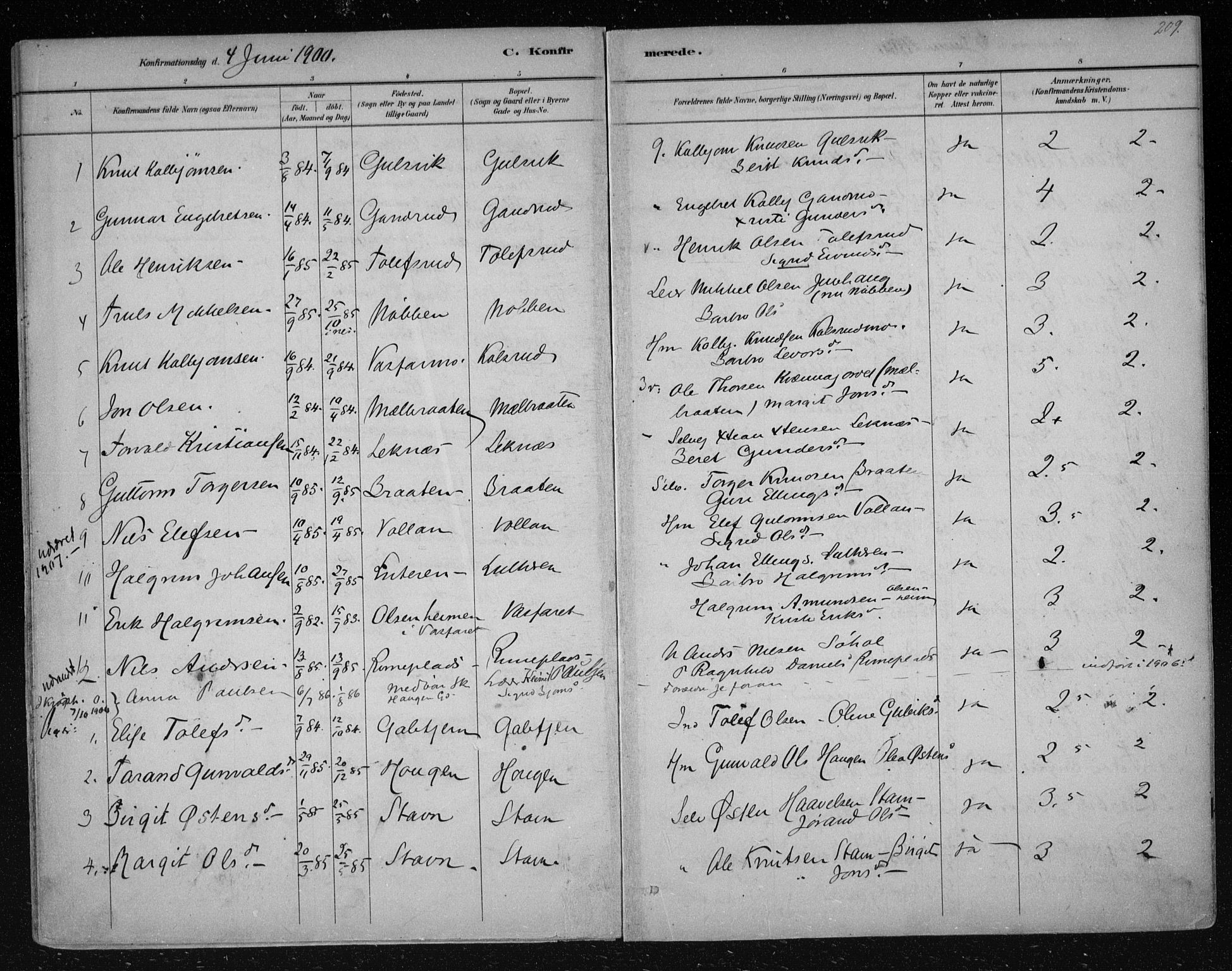 Nes kirkebøker, AV/SAKO-A-236/F/Fa/L0012: Parish register (official) no. 12, 1881-1917, p. 209