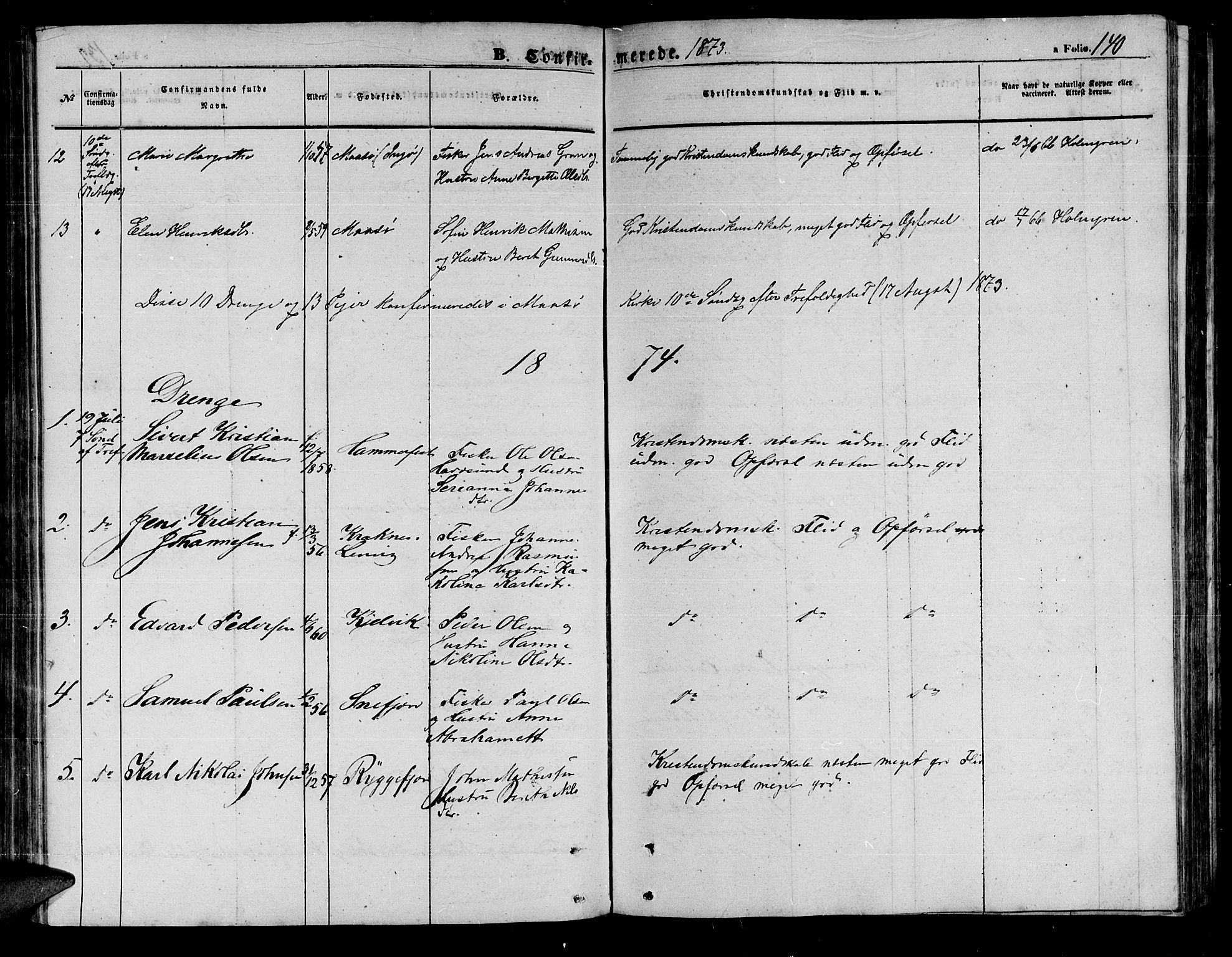 Måsøy sokneprestkontor, SATØ/S-1348/H/Hb/L0001klokker: Parish register (copy) no. 1, 1852-1877, p. 140