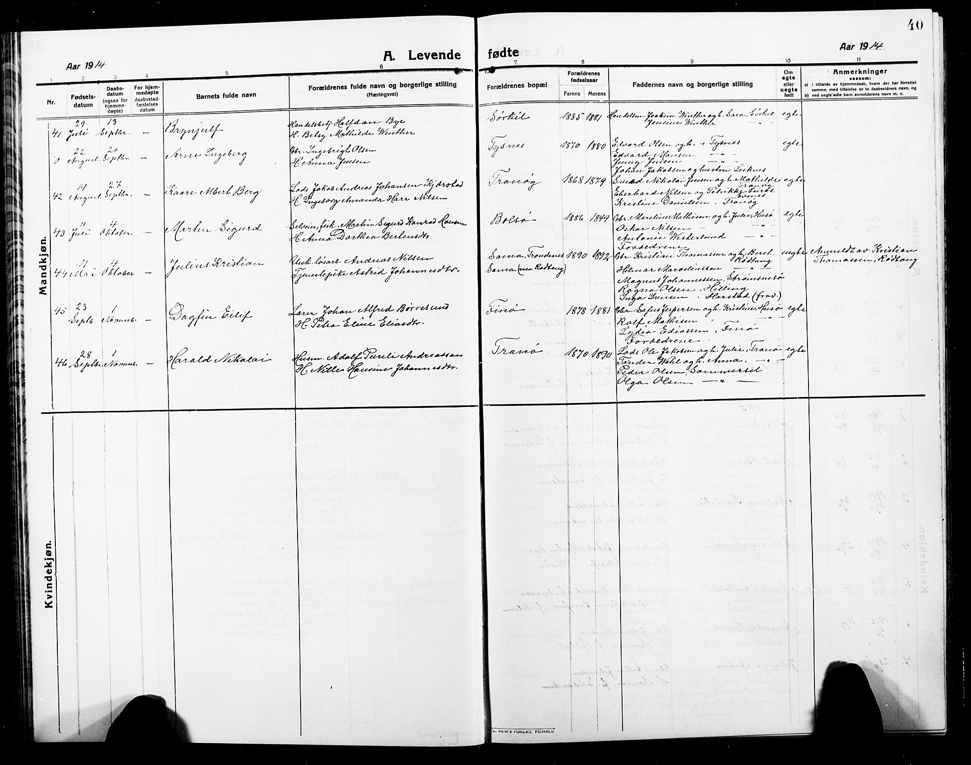 Ministerialprotokoller, klokkerbøker og fødselsregistre - Nordland, AV/SAT-A-1459/859/L0861: Parish register (copy) no. 859C07, 1910-1925, p. 40