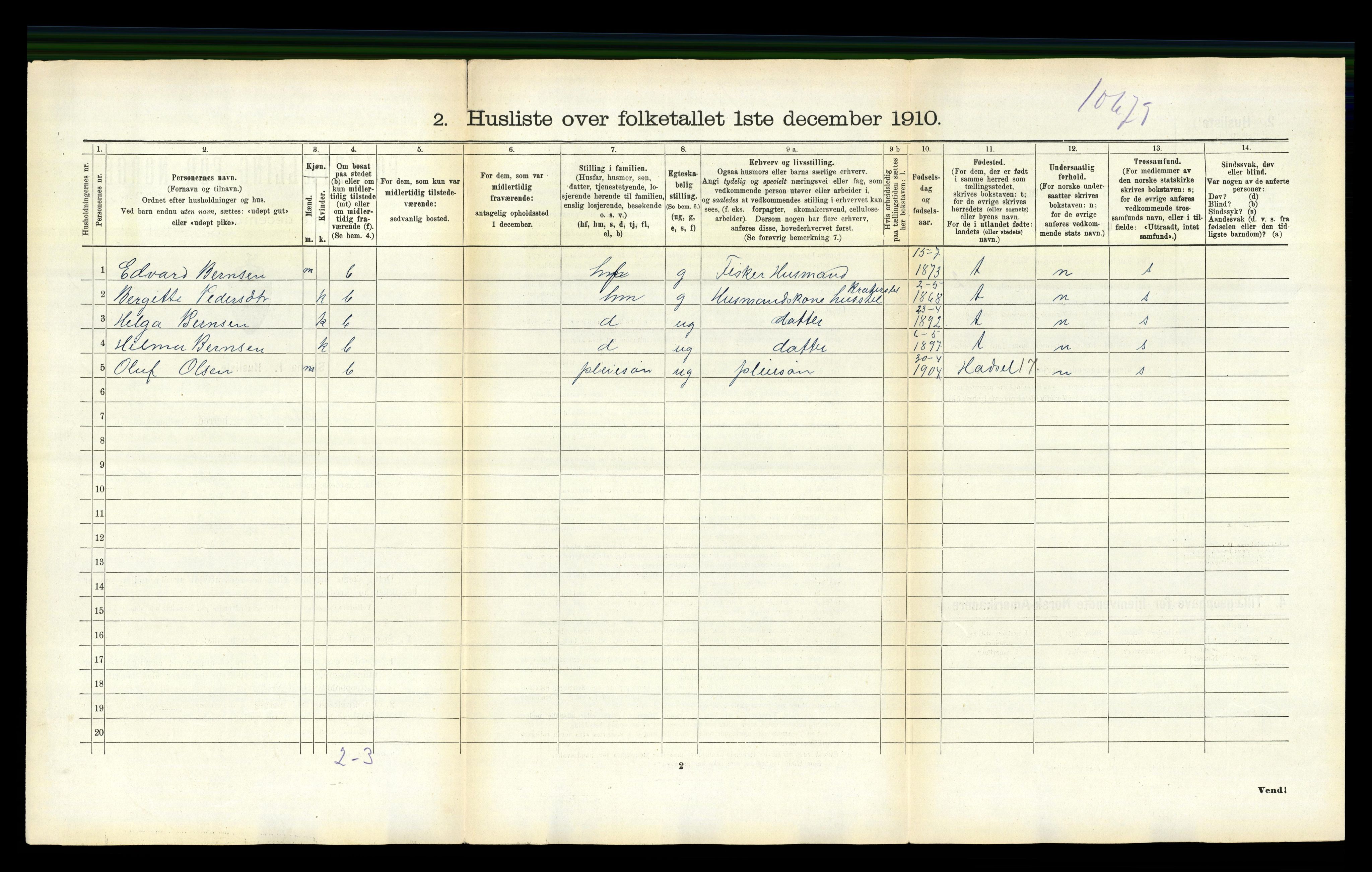 RA, 1910 census for Øksnes, 1910, p. 345