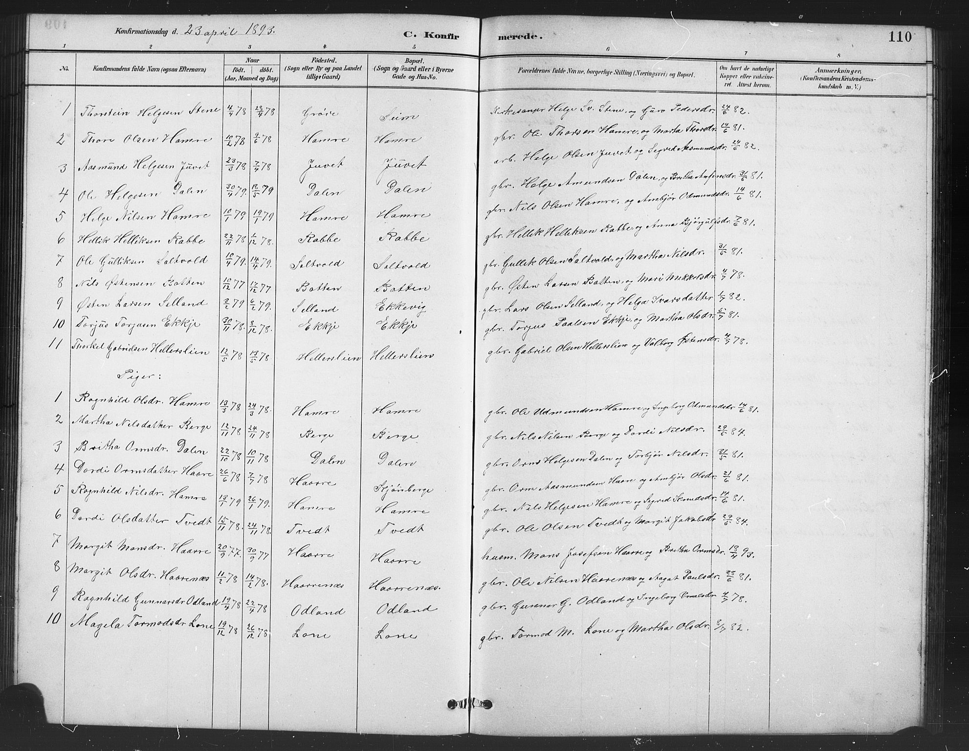 Røldal sokneprestembete, AV/SAB-A-100247: Parish register (copy) no. A 3, 1887-1917, p. 110