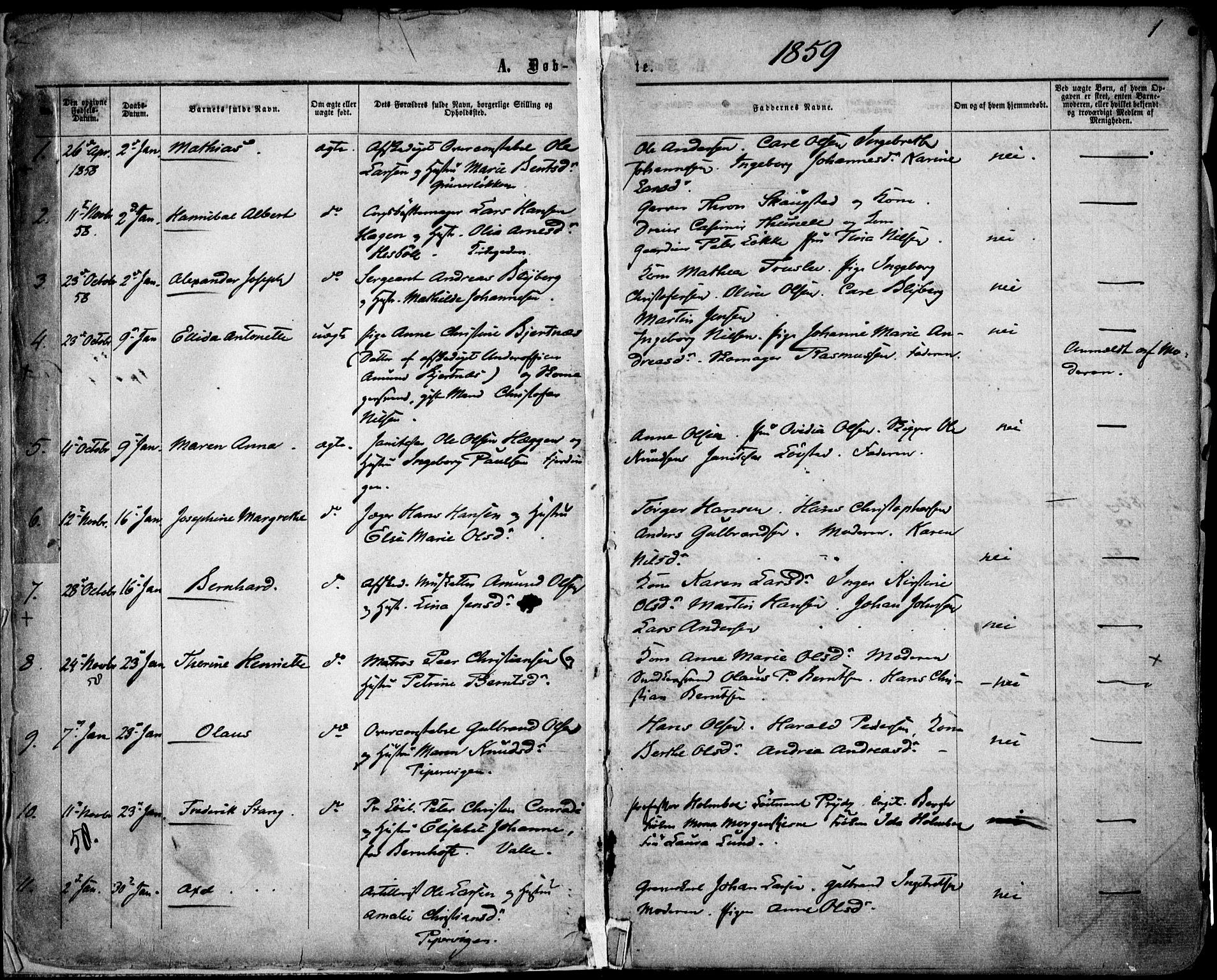 Garnisonsmenigheten Kirkebøker, SAO/A-10846/F/Fa/L0010: Parish register (official) no. 10, 1859-1869, p. 1