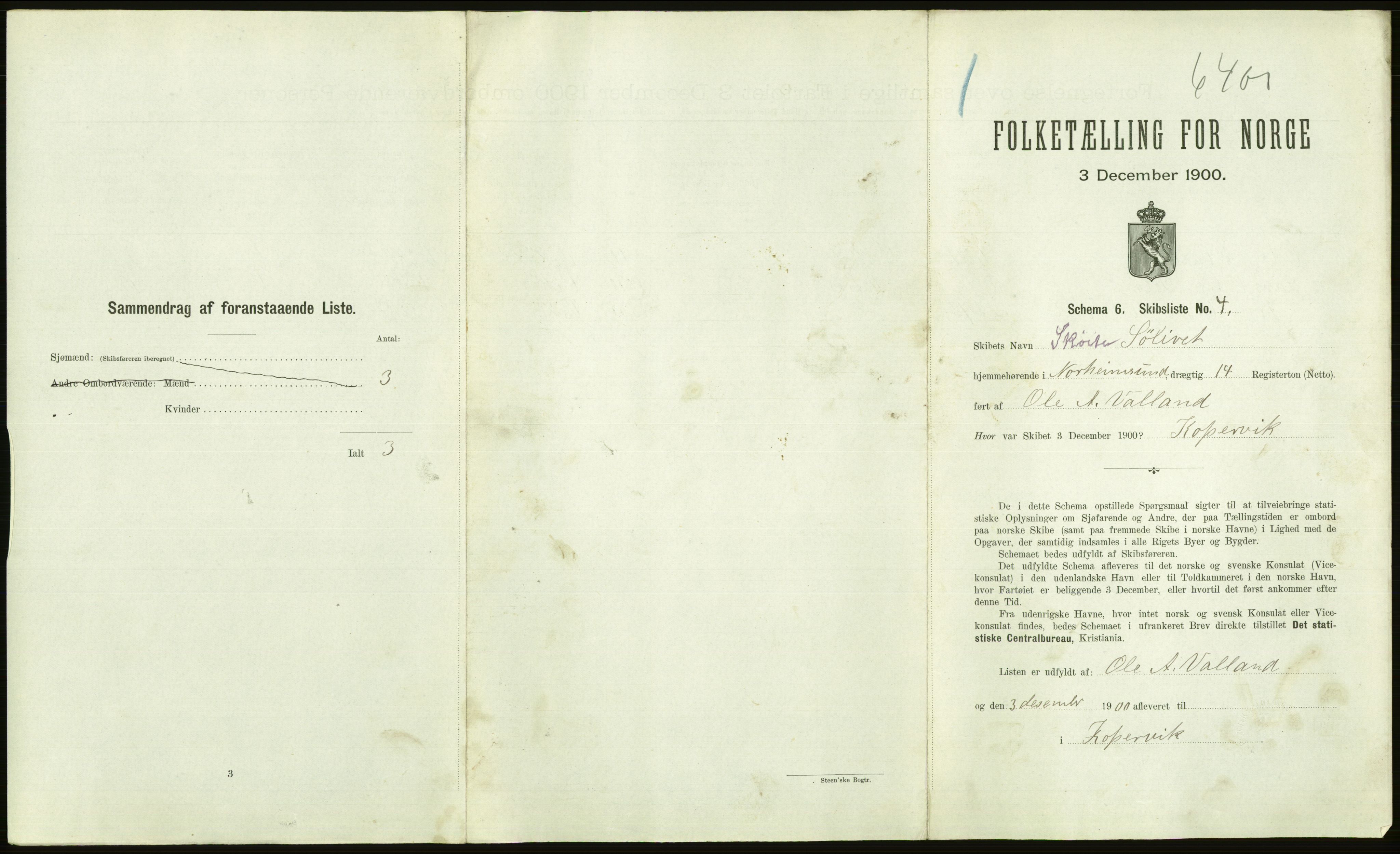 RA, 1900 Census - ship lists from ships in Norwegian harbours, harbours abroad and at sea, 1900, p. 1067