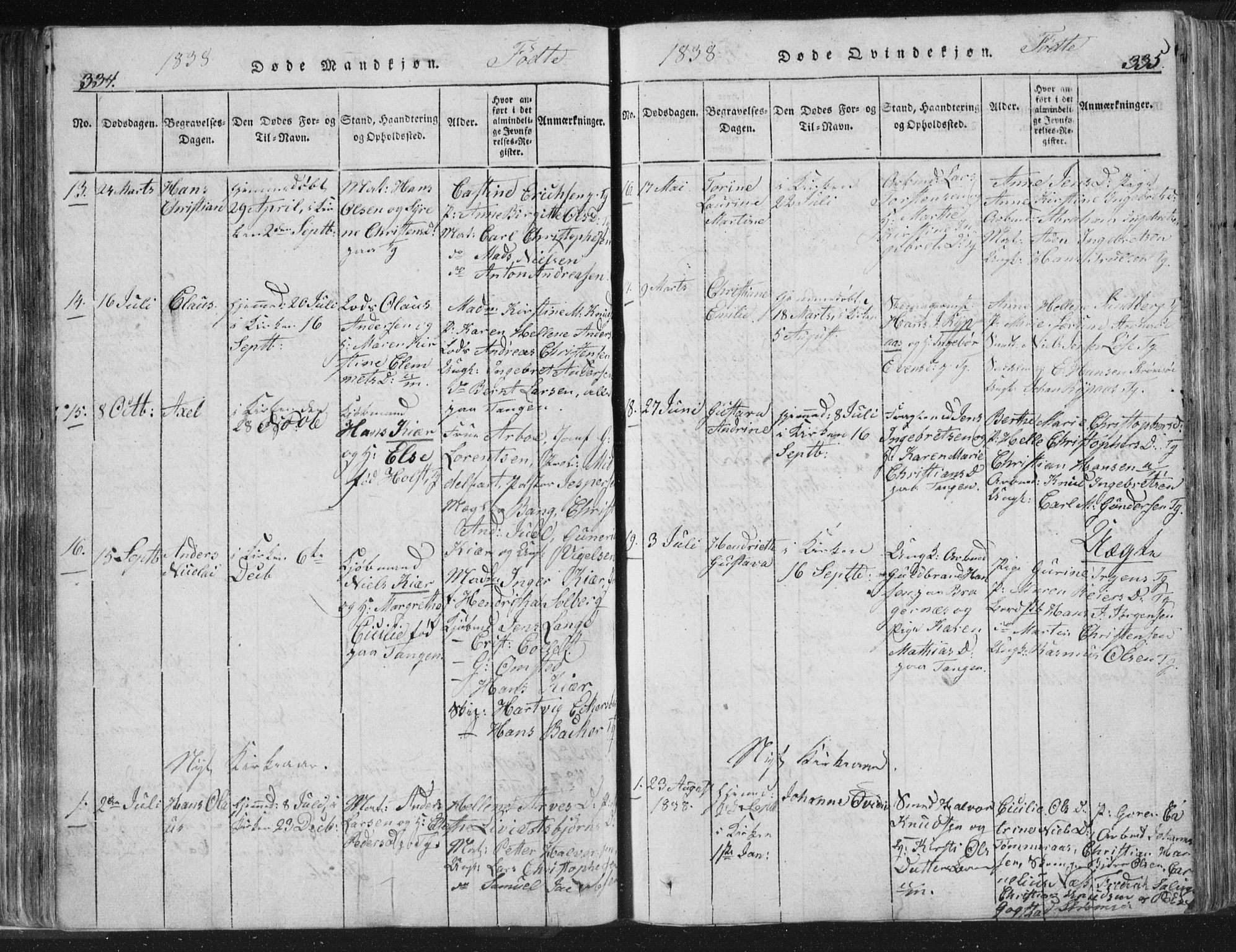 Strømsø kirkebøker, AV/SAKO-A-246/F/Fb/L0004: Parish register (official) no. II 4, 1814-1843, p. 334-335